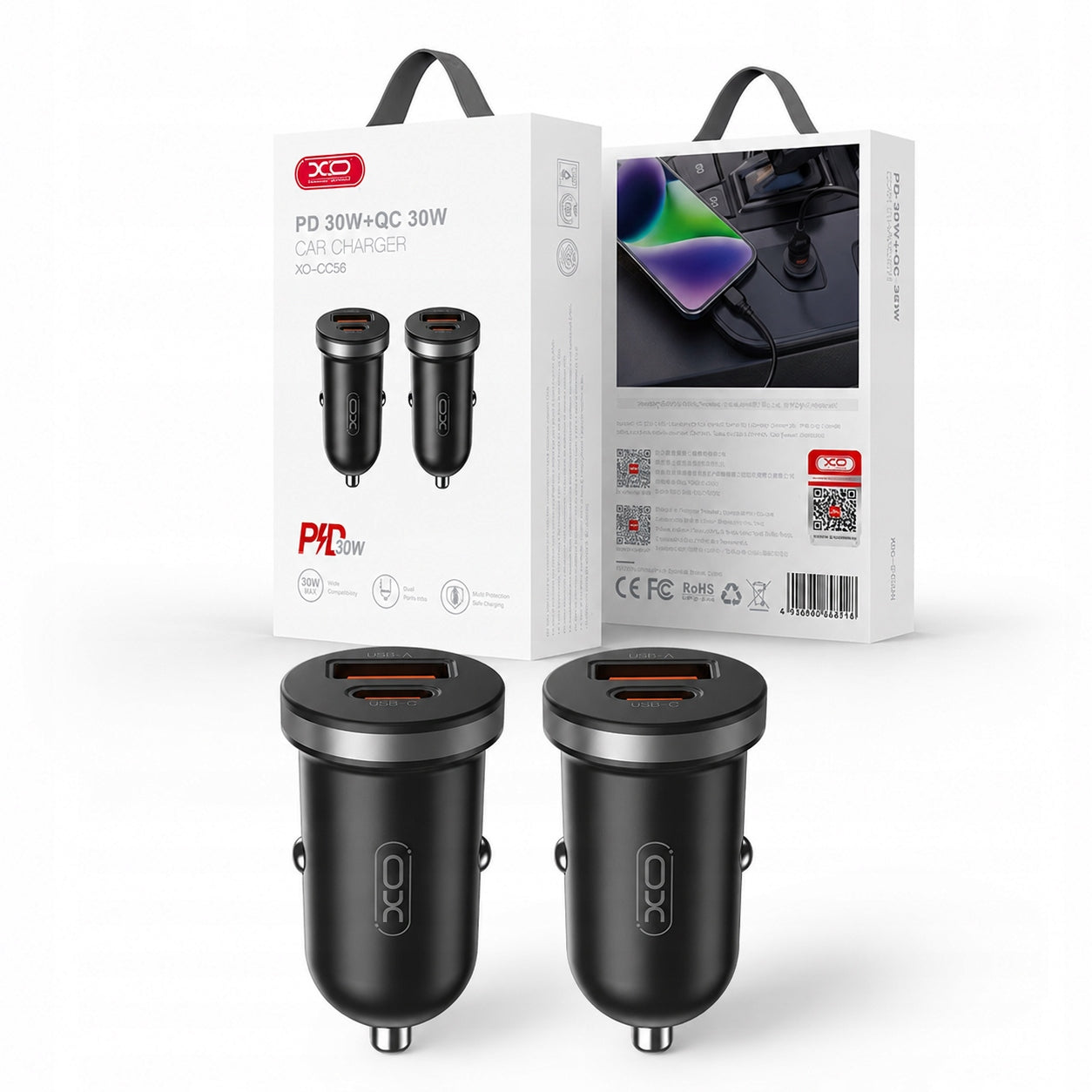 2-PACK USB-C+USB Car Charger 2in1 Fast QC PD 30W For Car