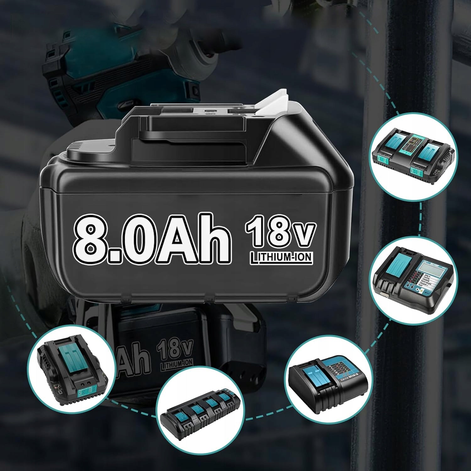2 PCS 18V 8000mAh BATTERY FOR Makita BL1840 BL1850 WITH PROTECTION FUNCTION Series zamiennik BL1850 BL1845 BL1830