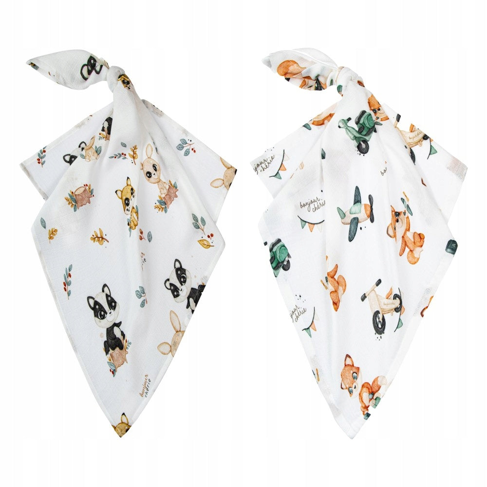 2 Pcs Bamboo Diaper Sweeteners Retro Fox 70x70 cm BonjourCherie