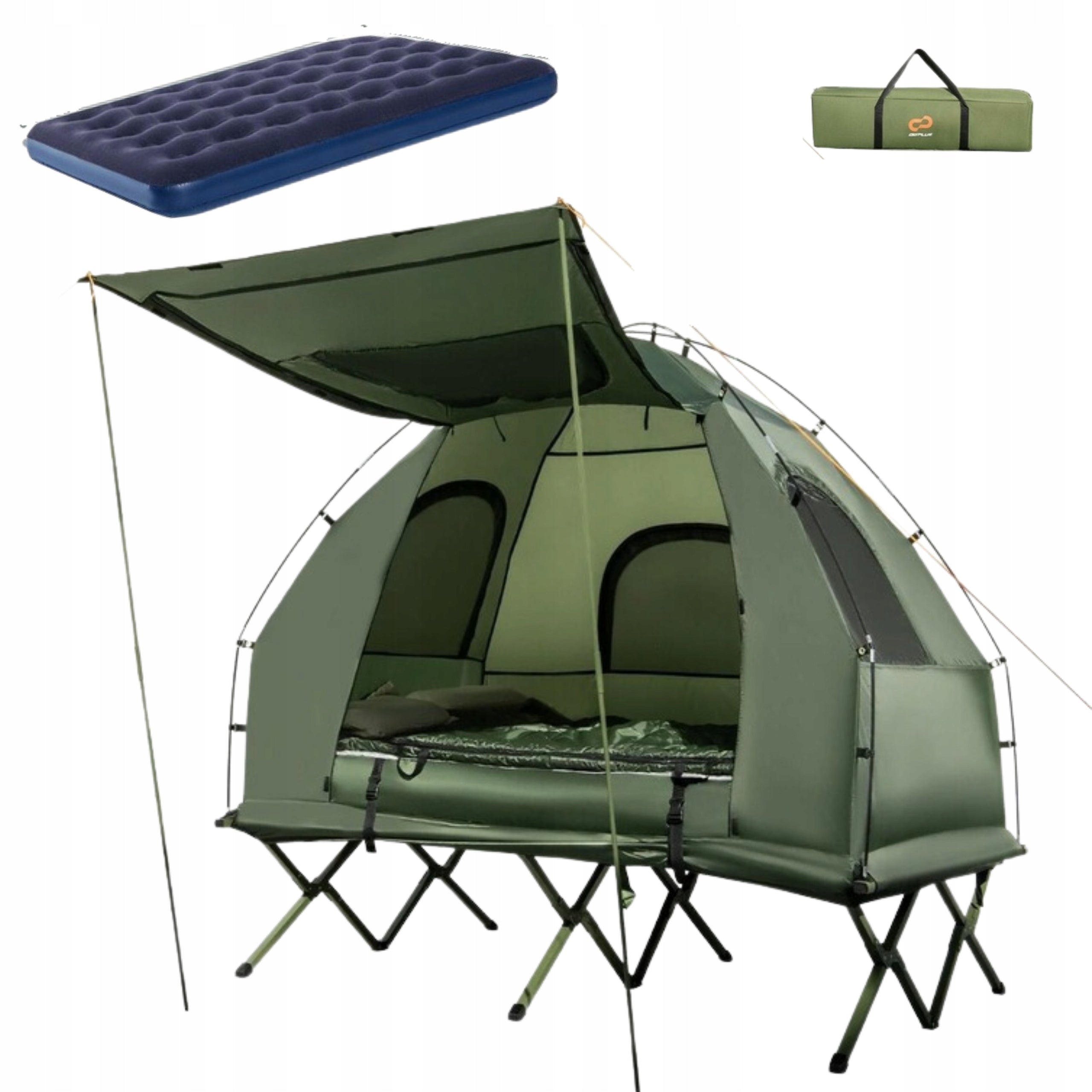 2-Person Camping Tourist Tent with Inflatable Mattress on Frame