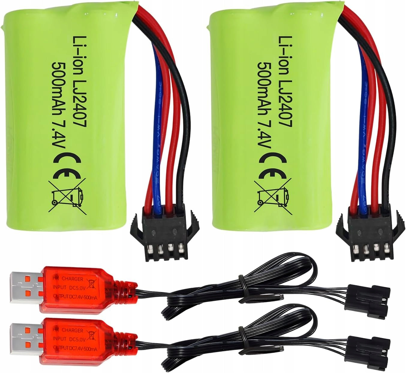 2 Pieces 7.4V 500mAh Batteries for EC16 DE85 for RC Boat + USB Charger