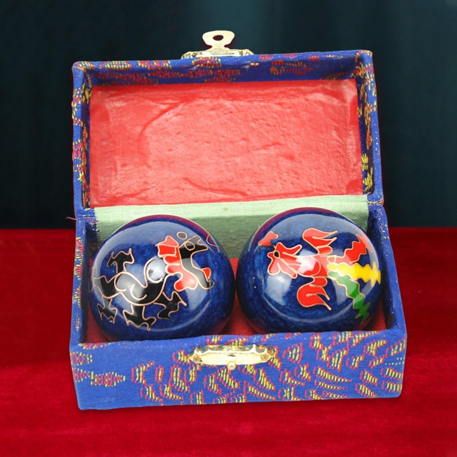 2 Pieces Baoding Ball Chinese Exercise Hand Massage Balls Finger Blue