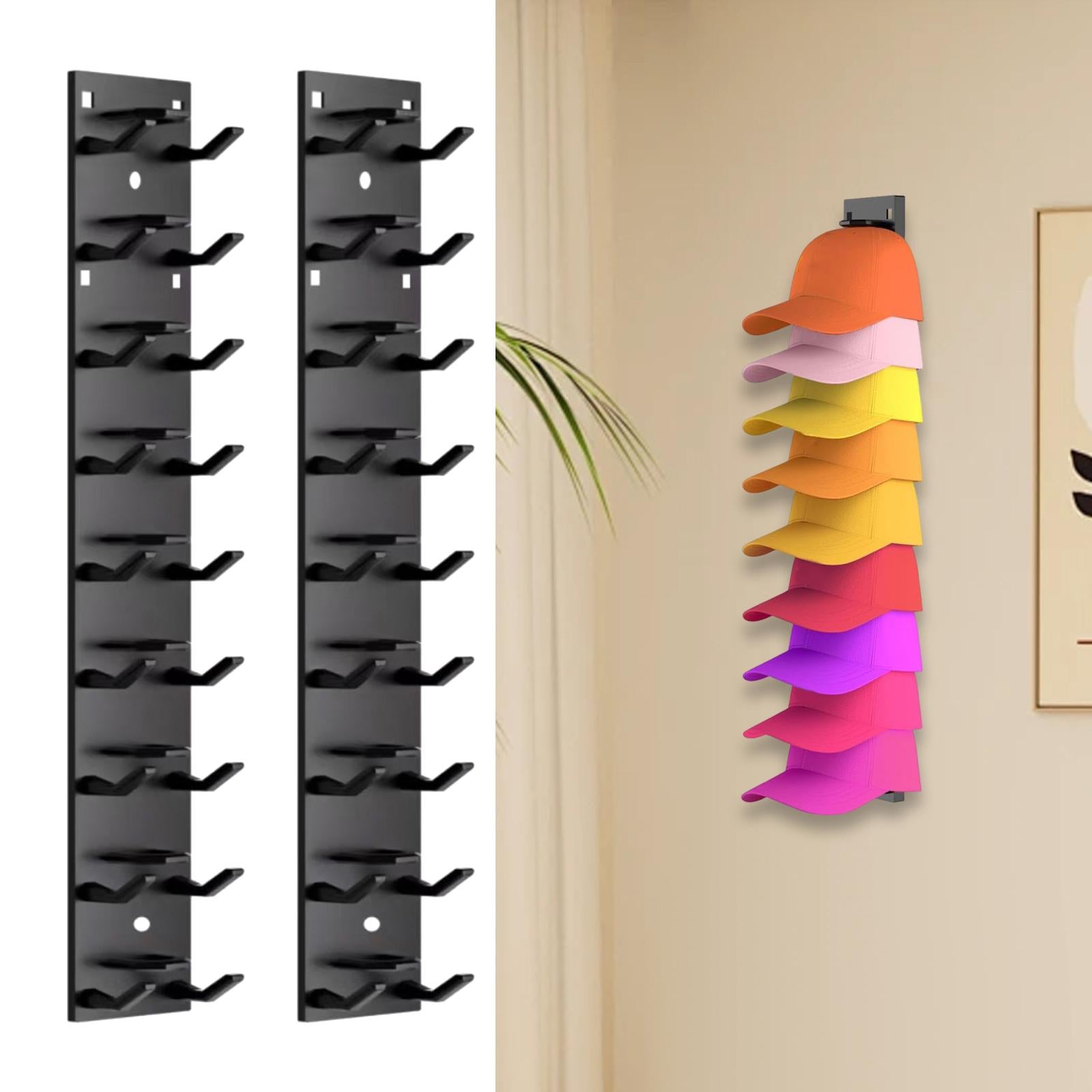 2 Pieces Hat Organizer for Baseball Caps Multipurpose Hat Racks Hat Black Length 45.71 cm