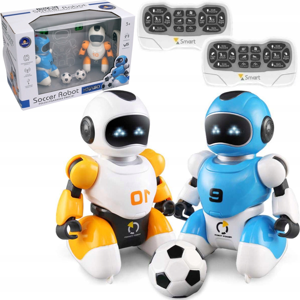 2 REMOTE CONTROLLED ROBOT PLAYING BALL WALKING PILOT KNABO FOOTBALL