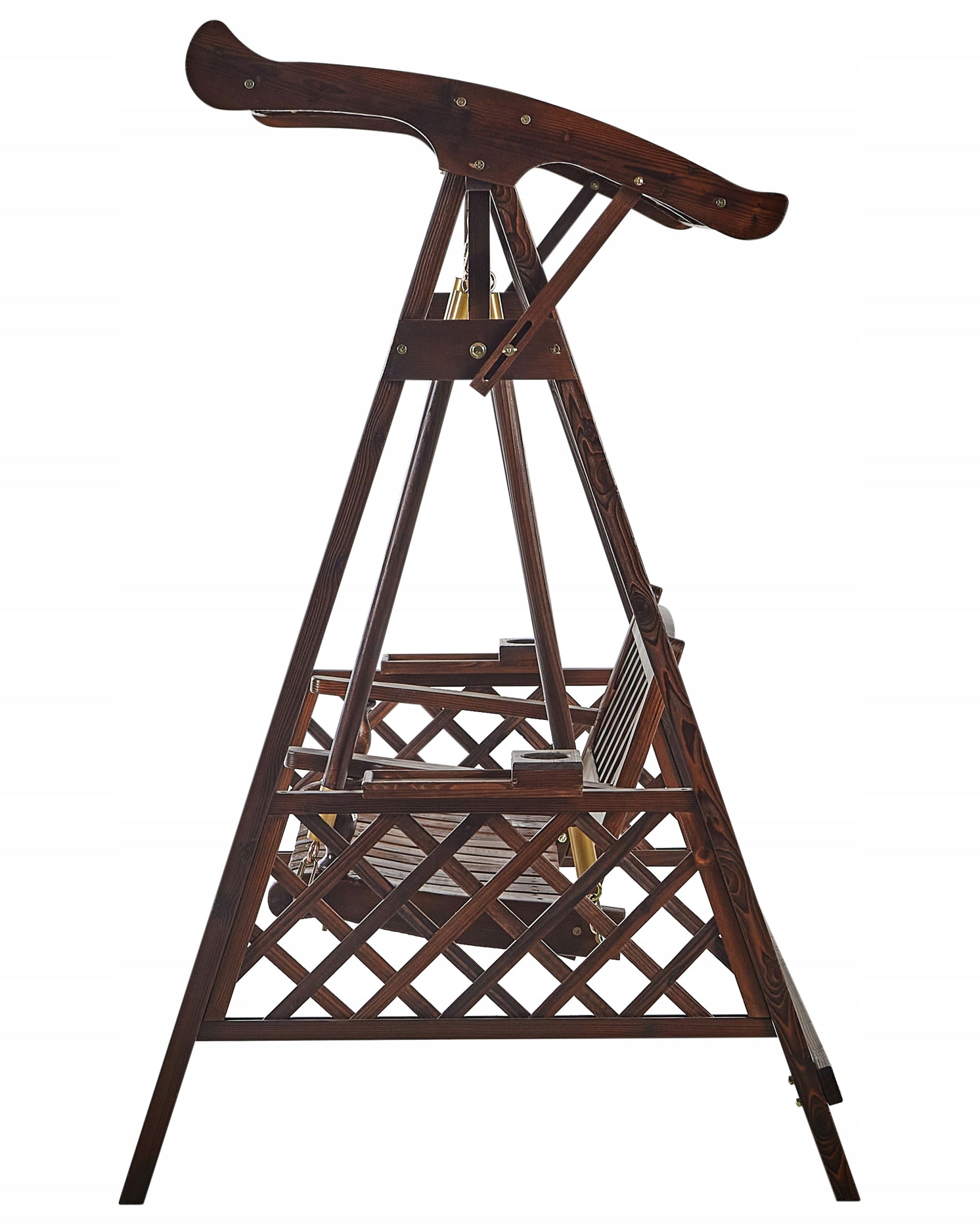 2 Seater Garden Swing with Canopy Dark Wood Kind freestanding