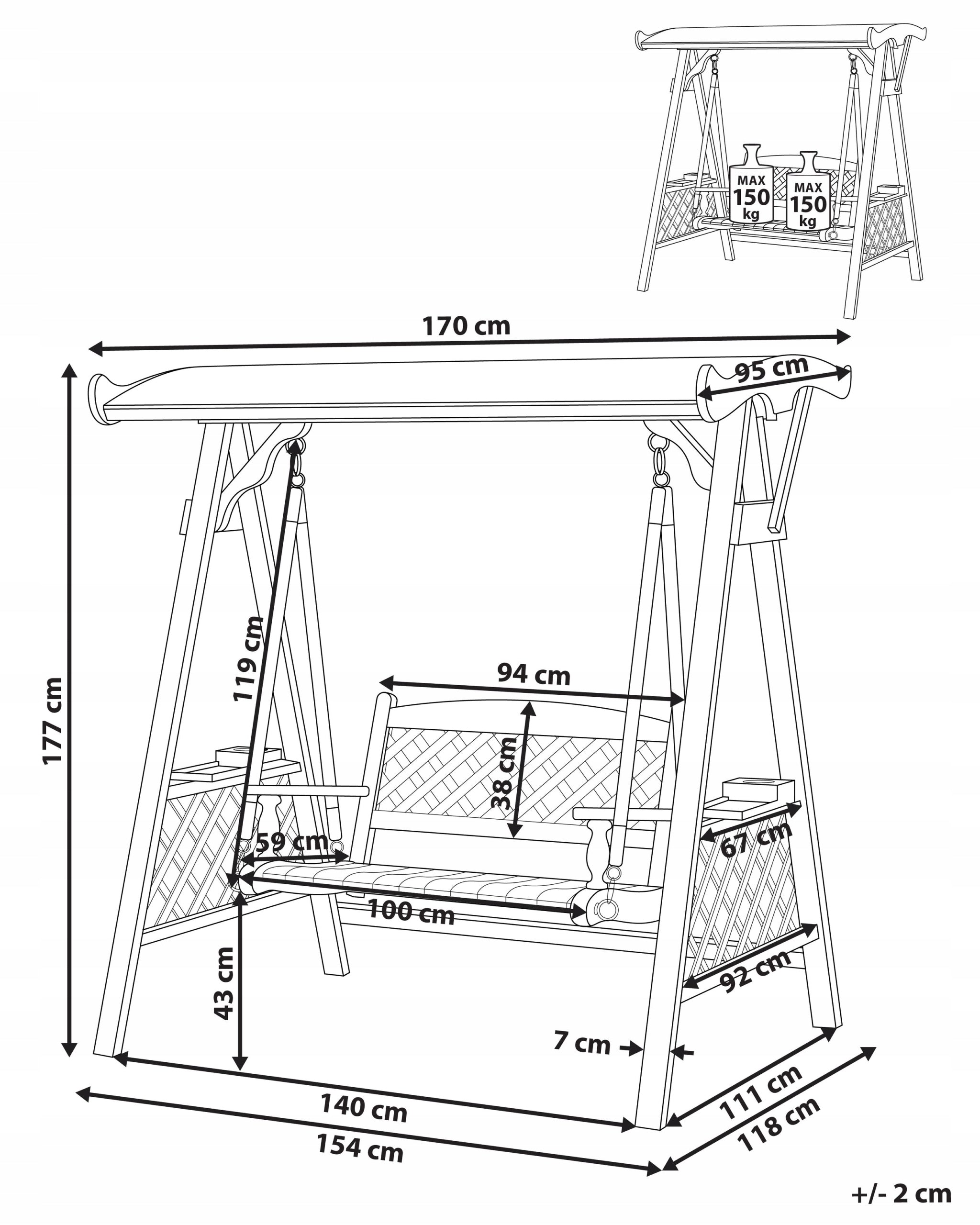 2 Seater Garden Swing with Canopy Dark Wood Manufacturer Beliani