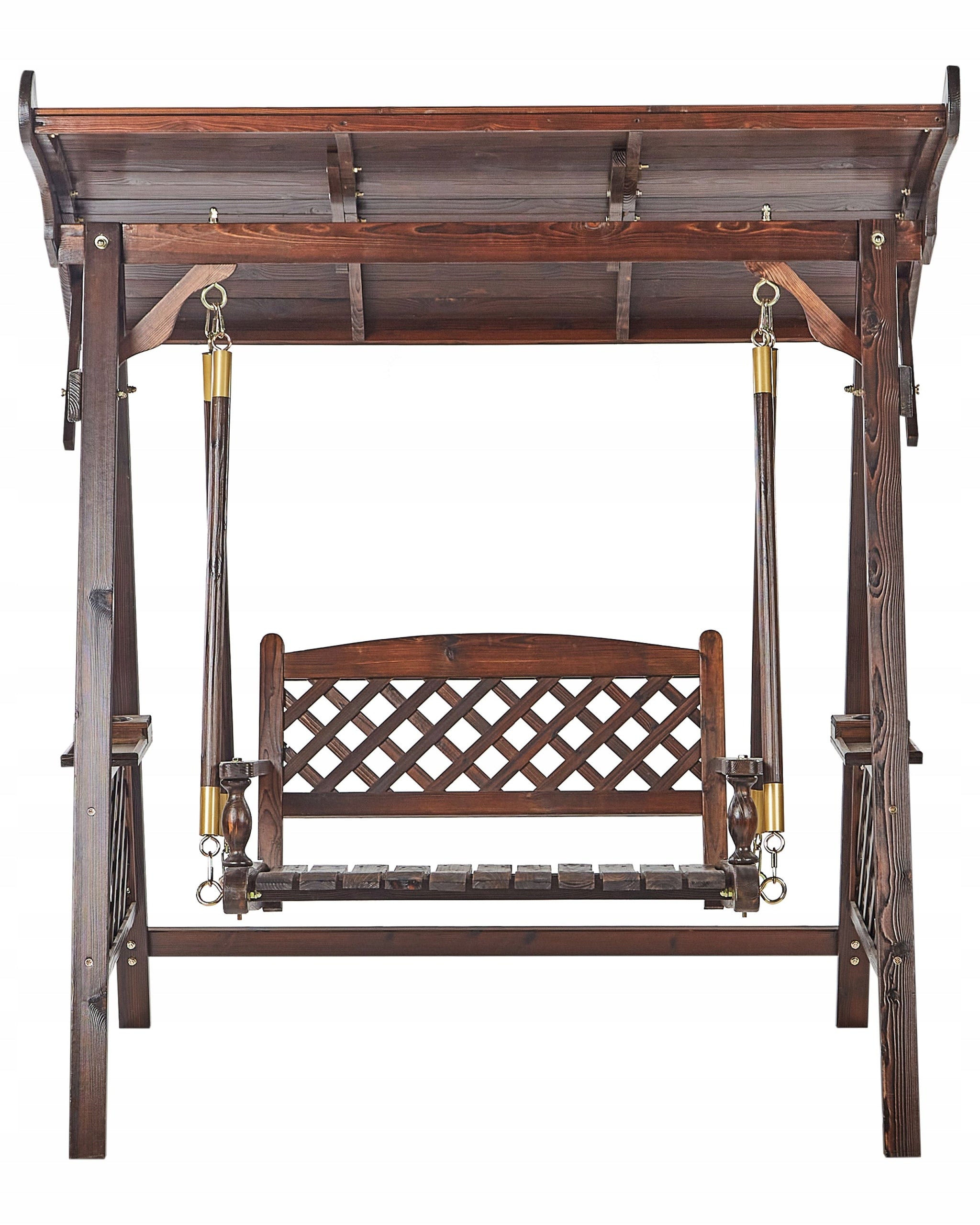 2 Seater Garden Swing with Canopy Dark Wood Seat length 100 cm