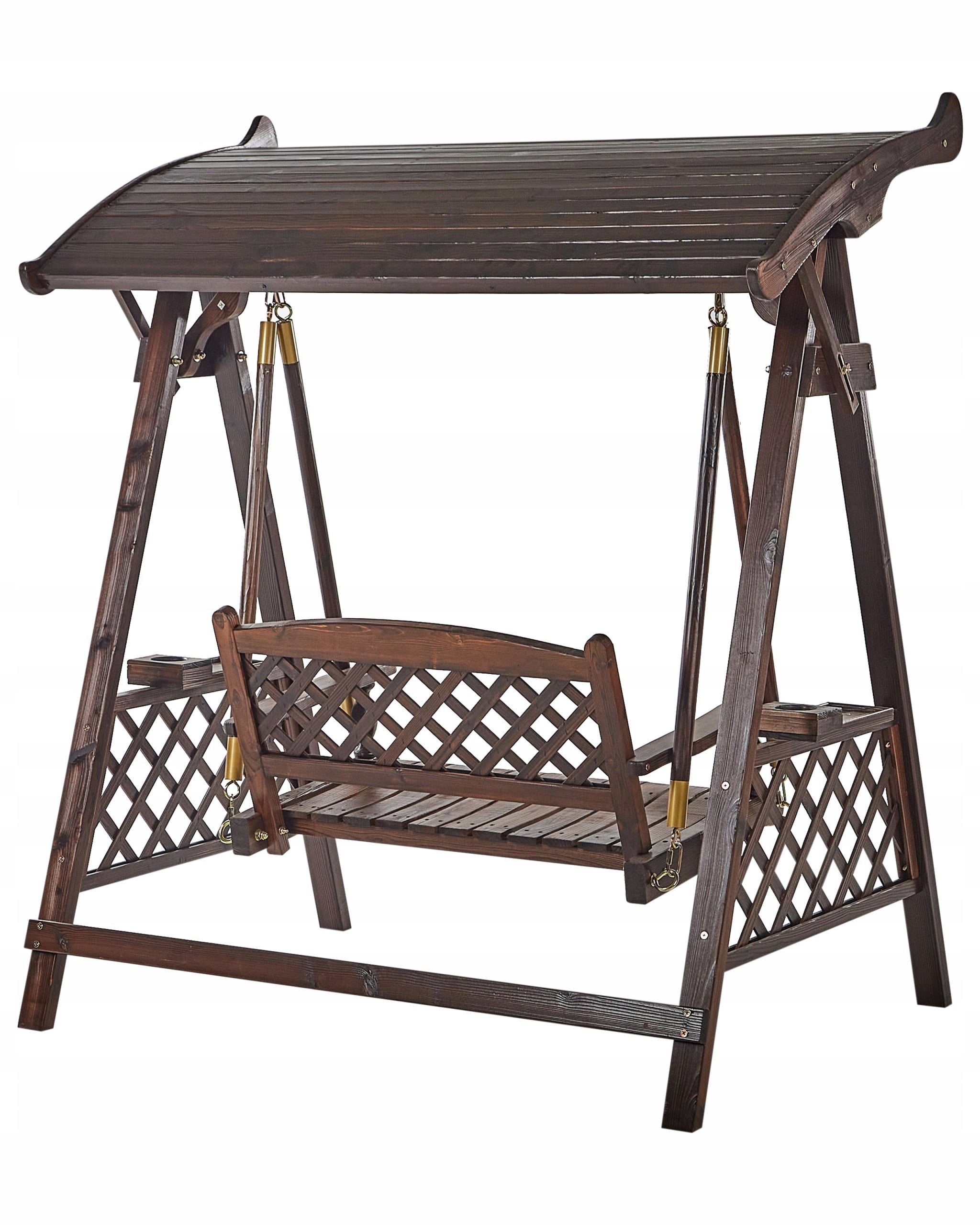 2 Seater Garden Swing with Canopy Dark Wood Seat width 59 cm