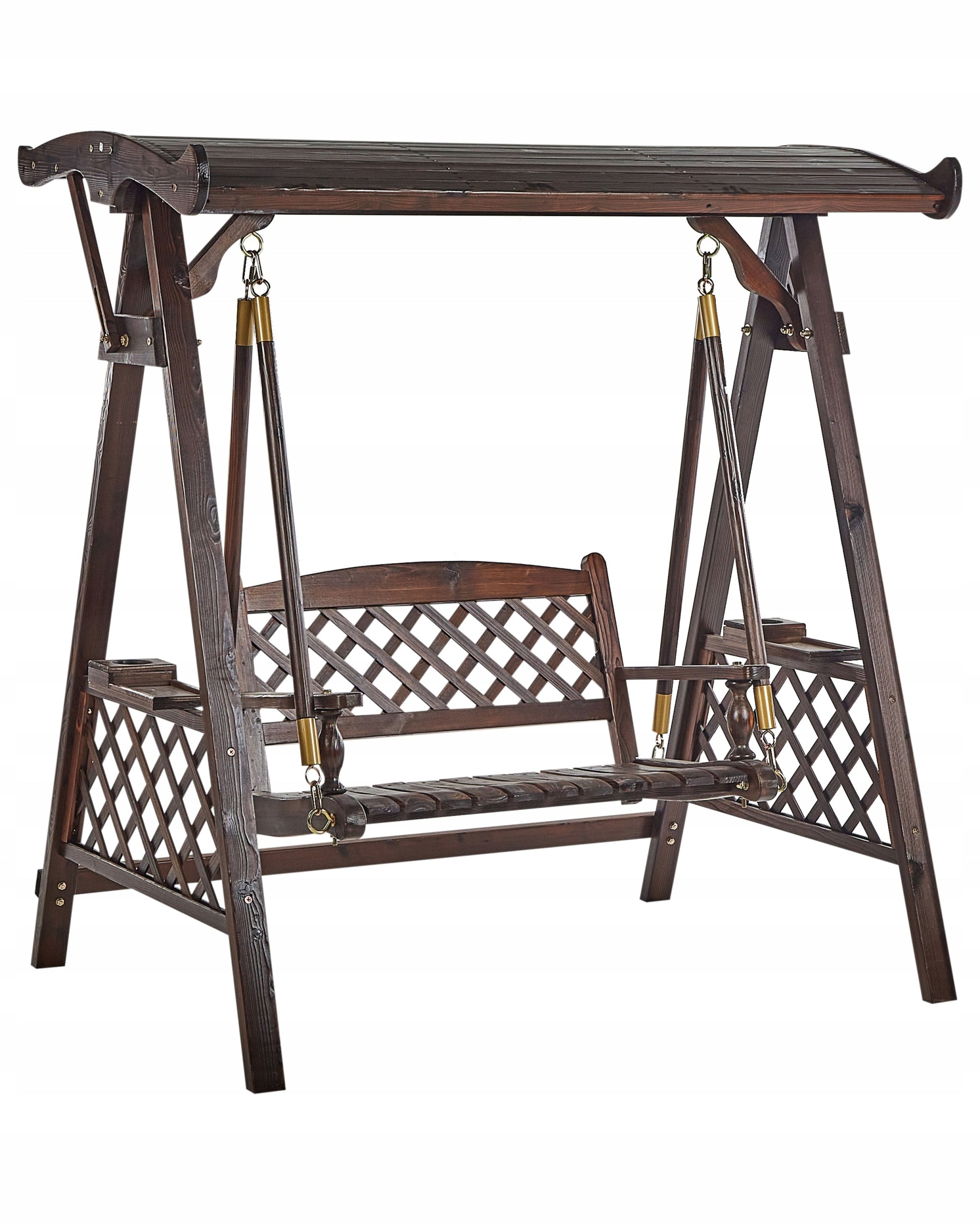 2 Seater Garden Swing with Canopy Dark Wood