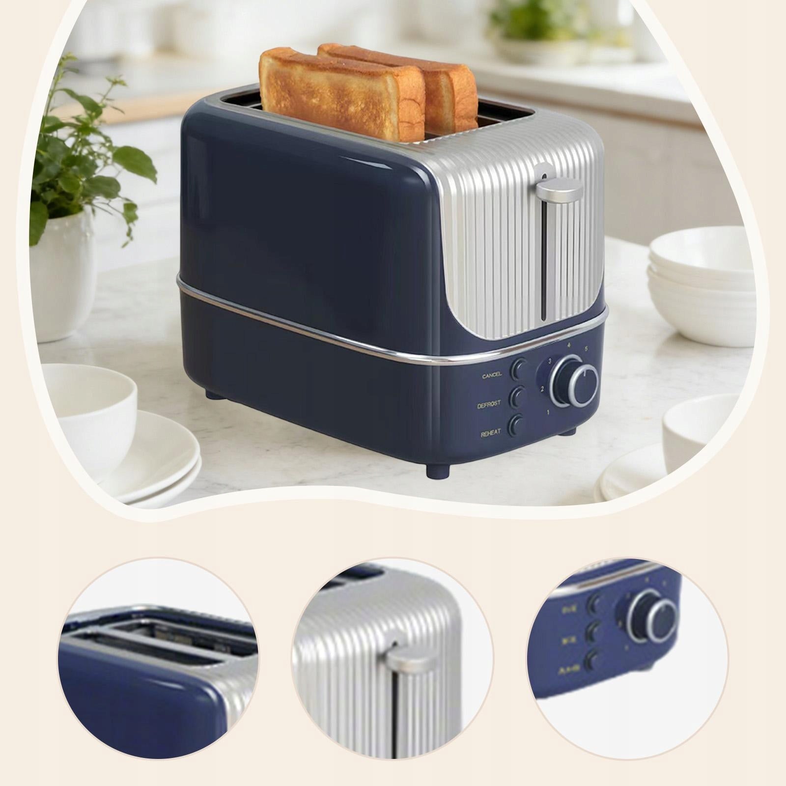 2 Slice Toaster, Removable Easy to Clean Crumb Tray Wide Slots Blue Brand no brand