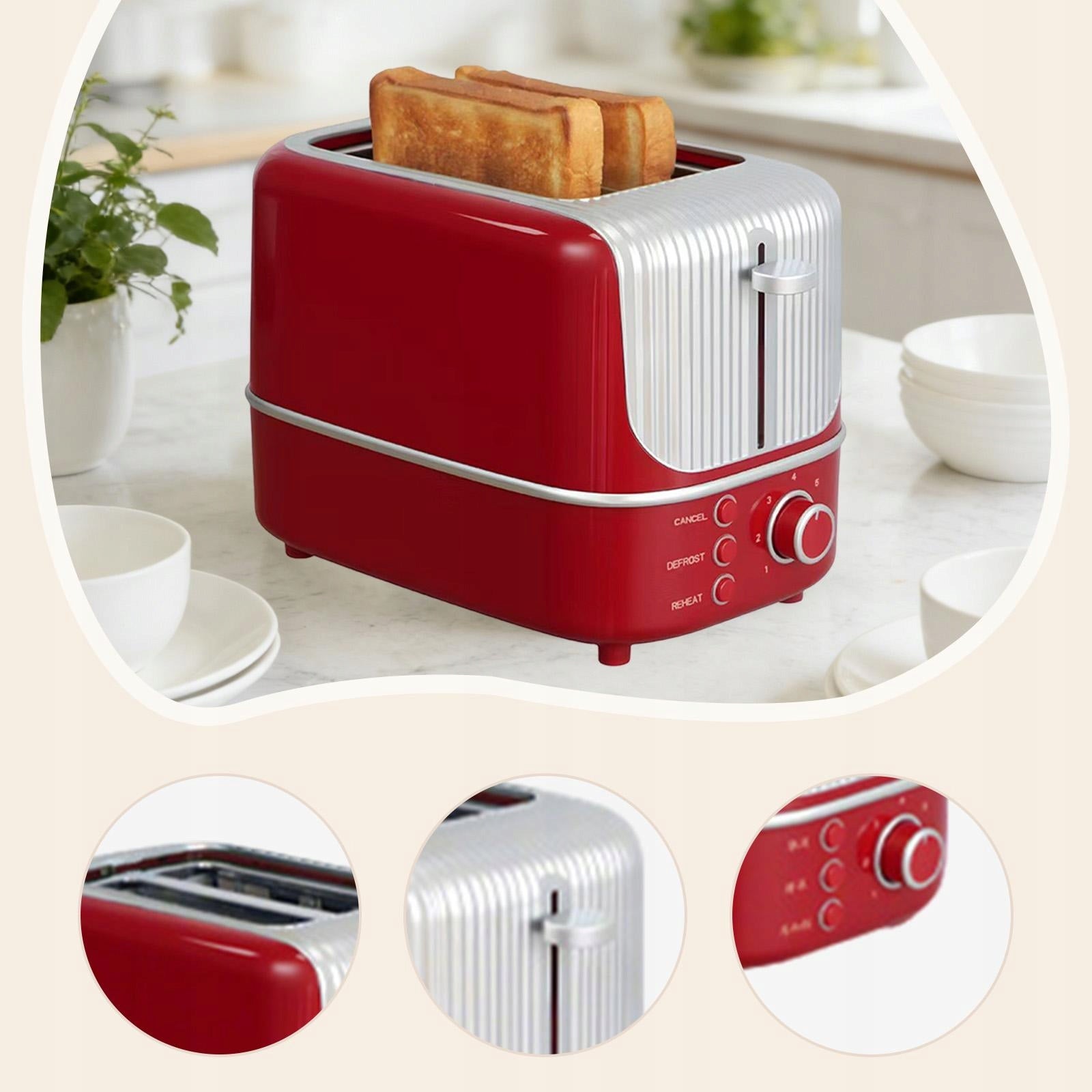 2 Slice Toaster, Removable Easy to Clean Crumb Tray Wide Slots Red Packaging status original