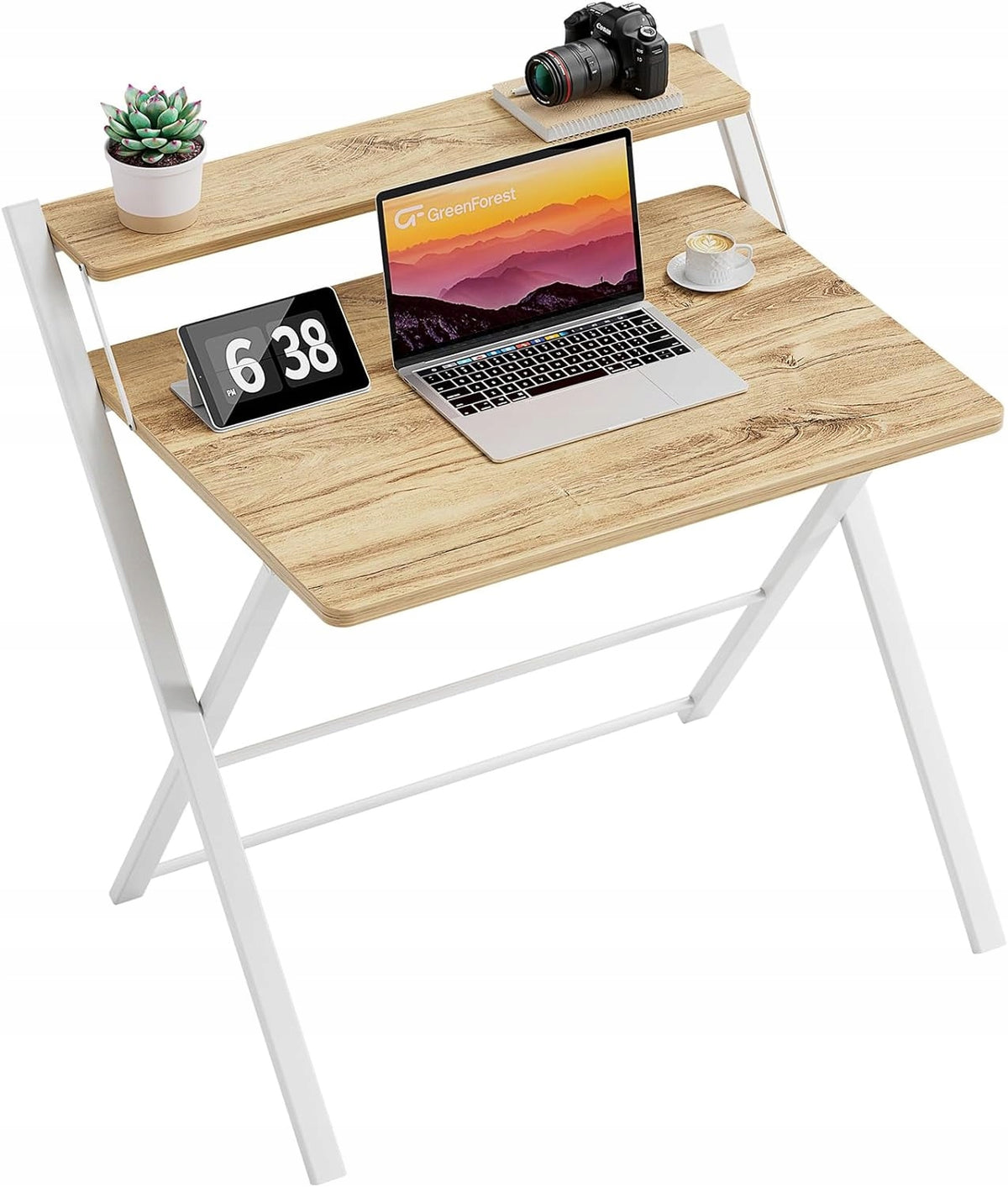 2 TIER SMALL FOLDING DESK WITH SHELF