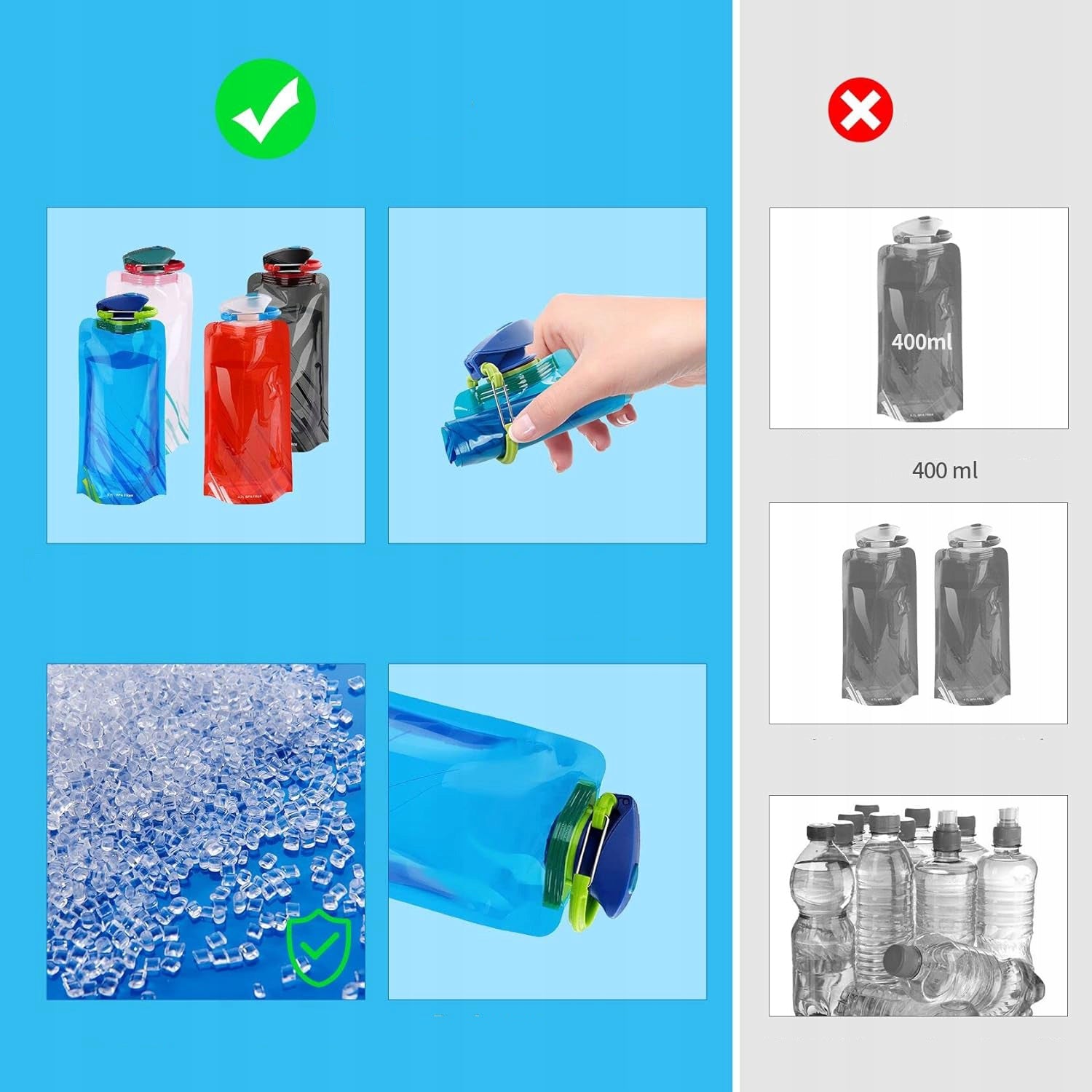 2 X Foldable Sports Water Bottle 700ml With Carabiner Kind bottle
