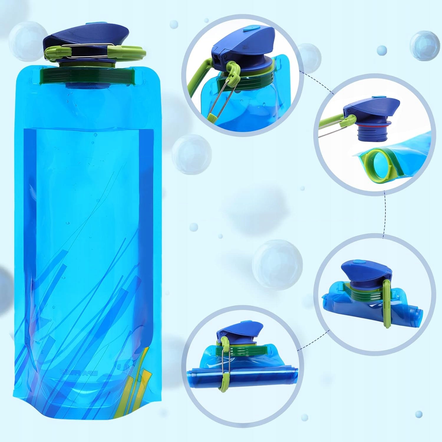 2 X Foldable Sports Water Bottle 700ml With Carabiner Manufacturer code Składanych Butelek na Wodę