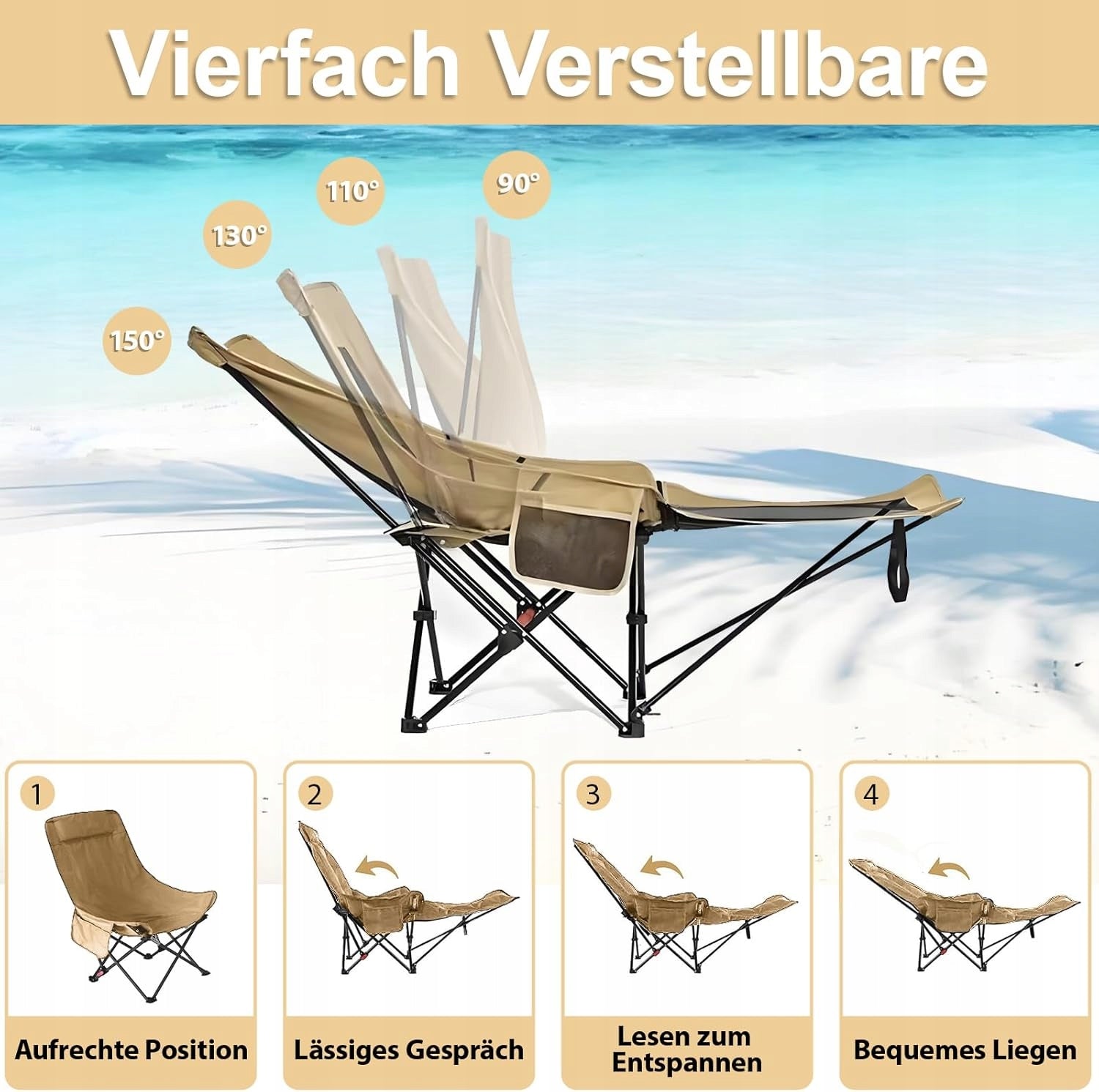 2-in-1 Camping Chair, Folding, Beach Chair with Adjustable Backrest Brand no brand