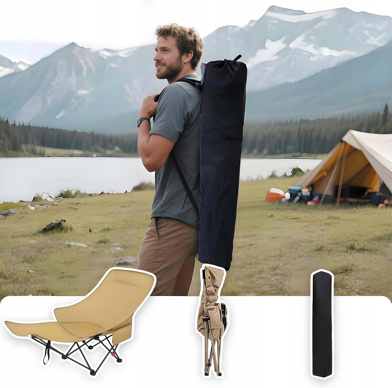 2-in-1 Camping Chair, Folding, Beach Chair with Adjustable Backrest Kind chair