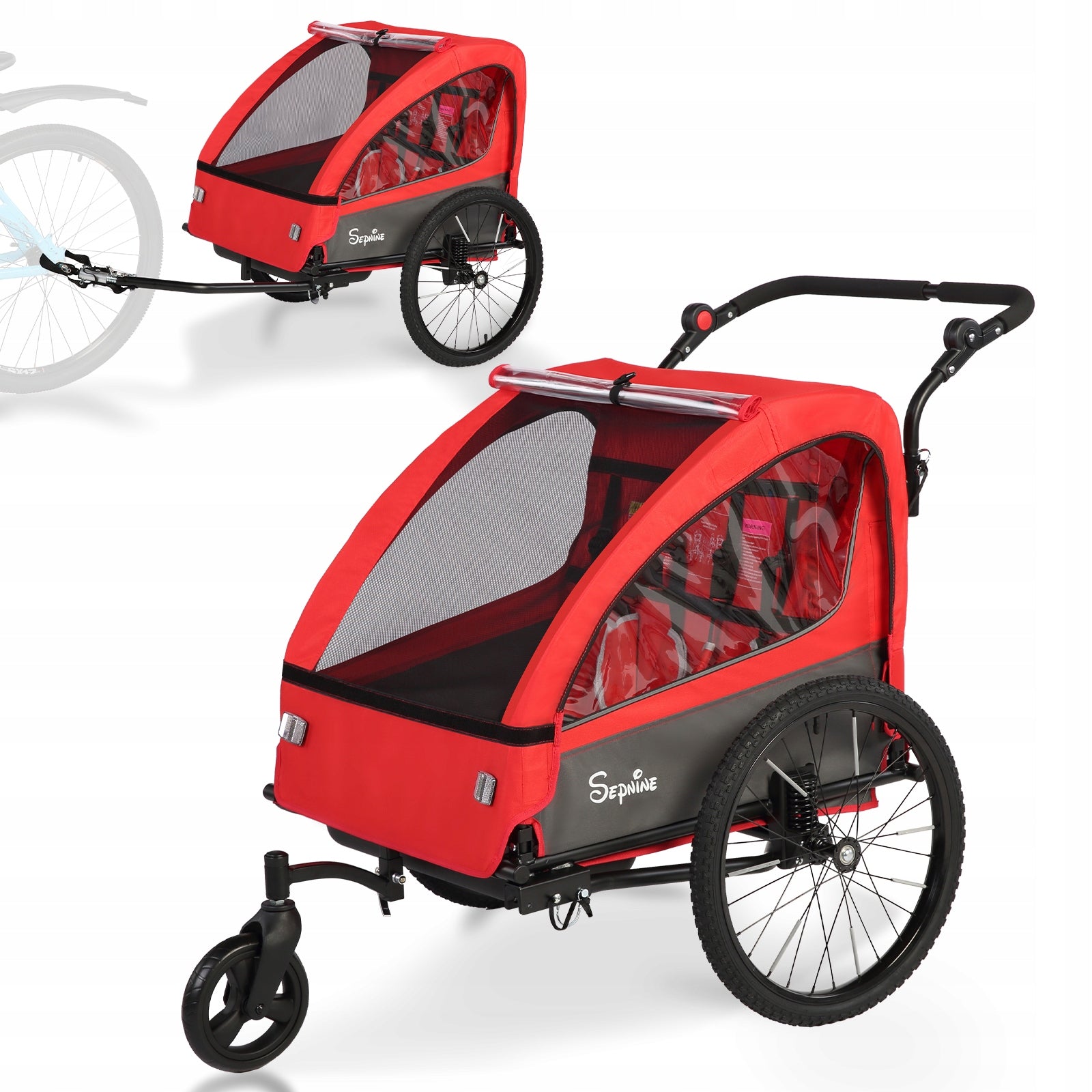 2-in-1 Children's Bicycle Trailer for 2-Seater Bicycles, SUSPENSION