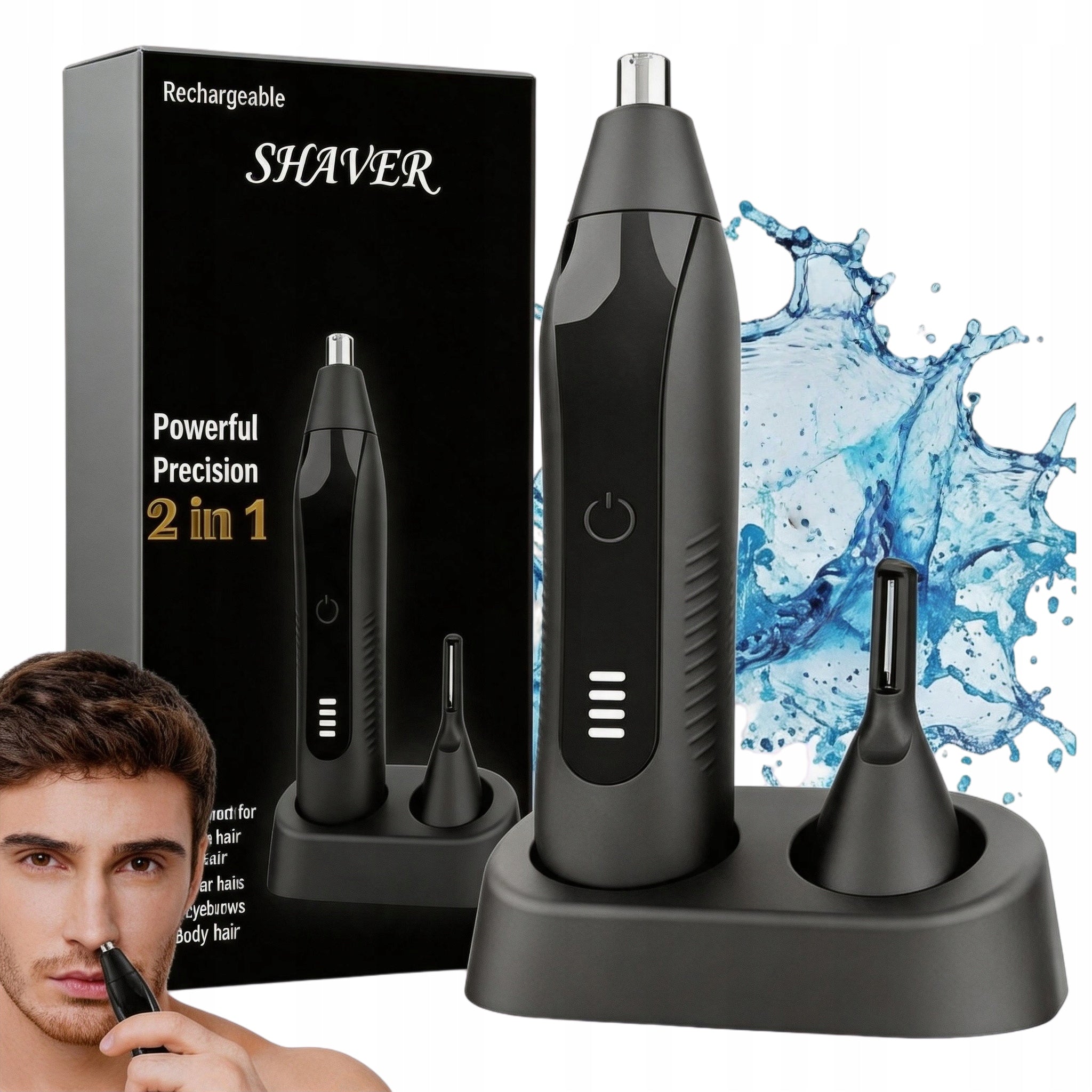 2-in-1 Rechargeable Nose & Ear Hair Trimmer, Painless Eyebrow Facial Shaver