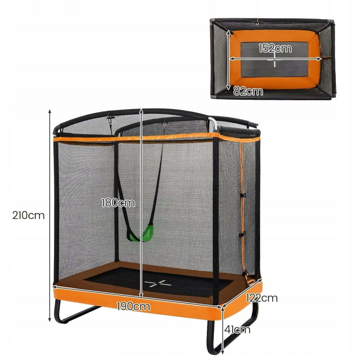 2-in-1 Rectangular Trampoline for Kids with Swing Kid's age 3+ years