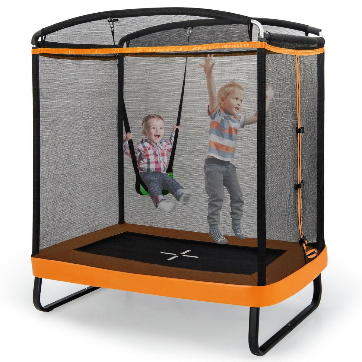 2-in-1 Rectangular Trampoline for Kids with Swing Kind with net