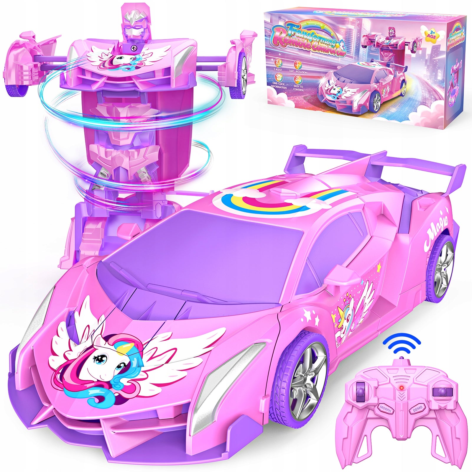 2-in-1 Unicorn Transforming Robot, Remote Controlled Car, 360°