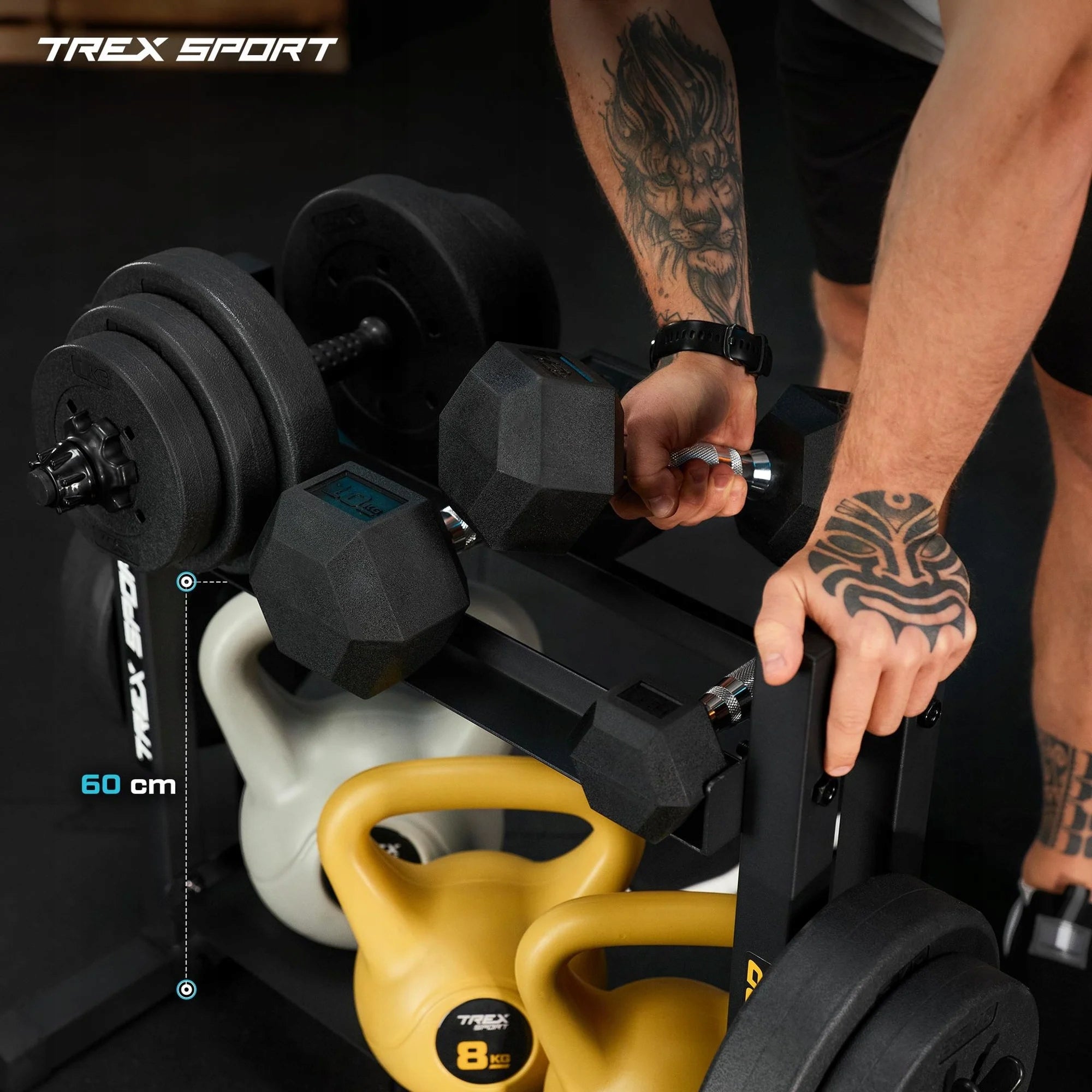 2-level dumbbell rack for heavy duty plates strong 320 kg Trex Sport Kind stand for weights