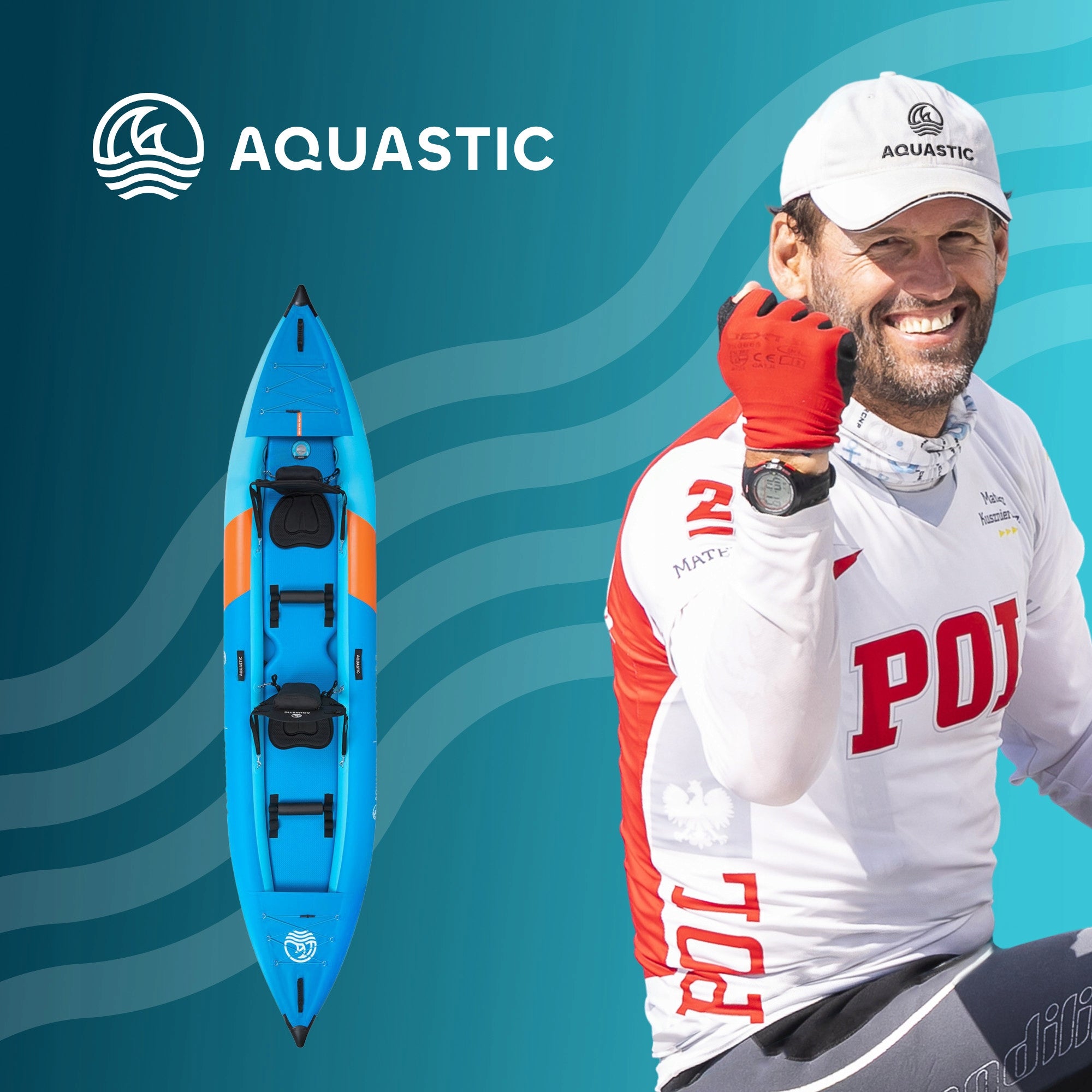 2-person pumped kayak AQUASTIC Cortez 13'5" / 410cm / 2x paddle, pump Packaging status original
