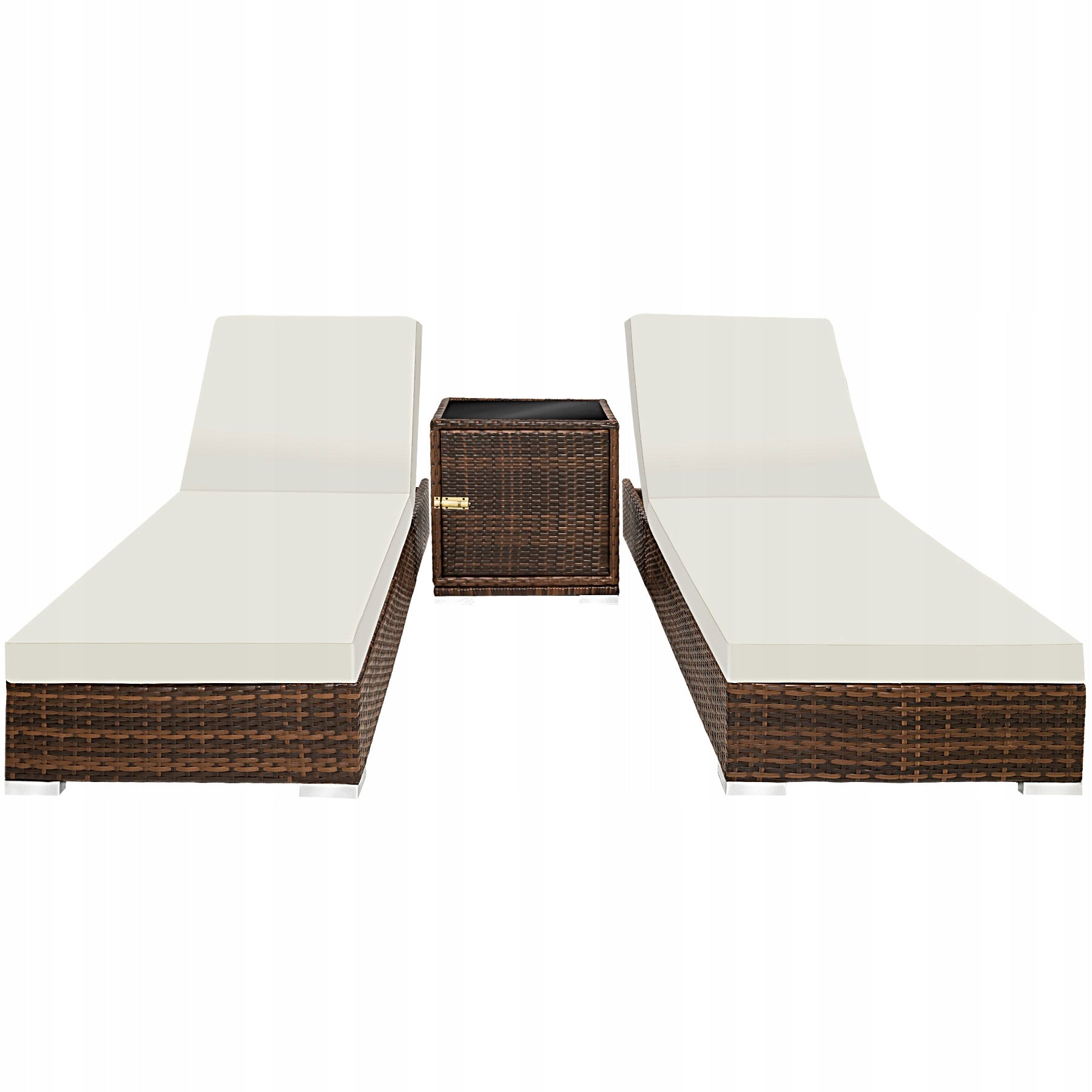 2 rattan deck chairs with aluminum frame and table, including cover Kind sunbed