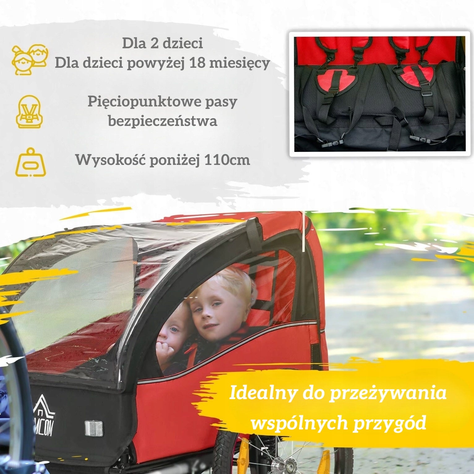 2-seater bicycle trailer for children – cushioned, transport trolley EAN (GTIN) 5907333089243
