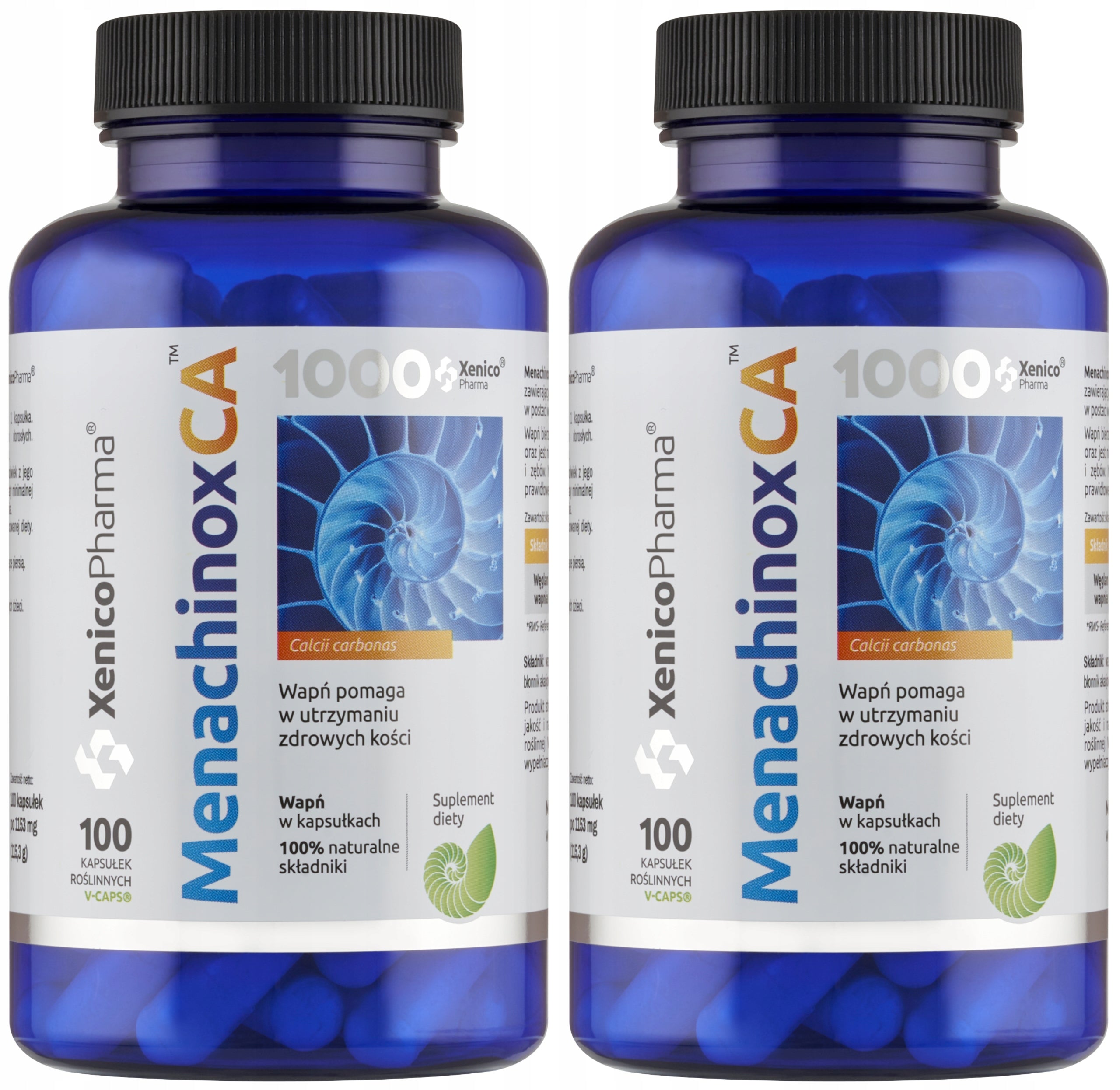2 x Xenico Menachinox CA 1000, 100 caps. (calcium 1000 mg) Healthy Strong bones