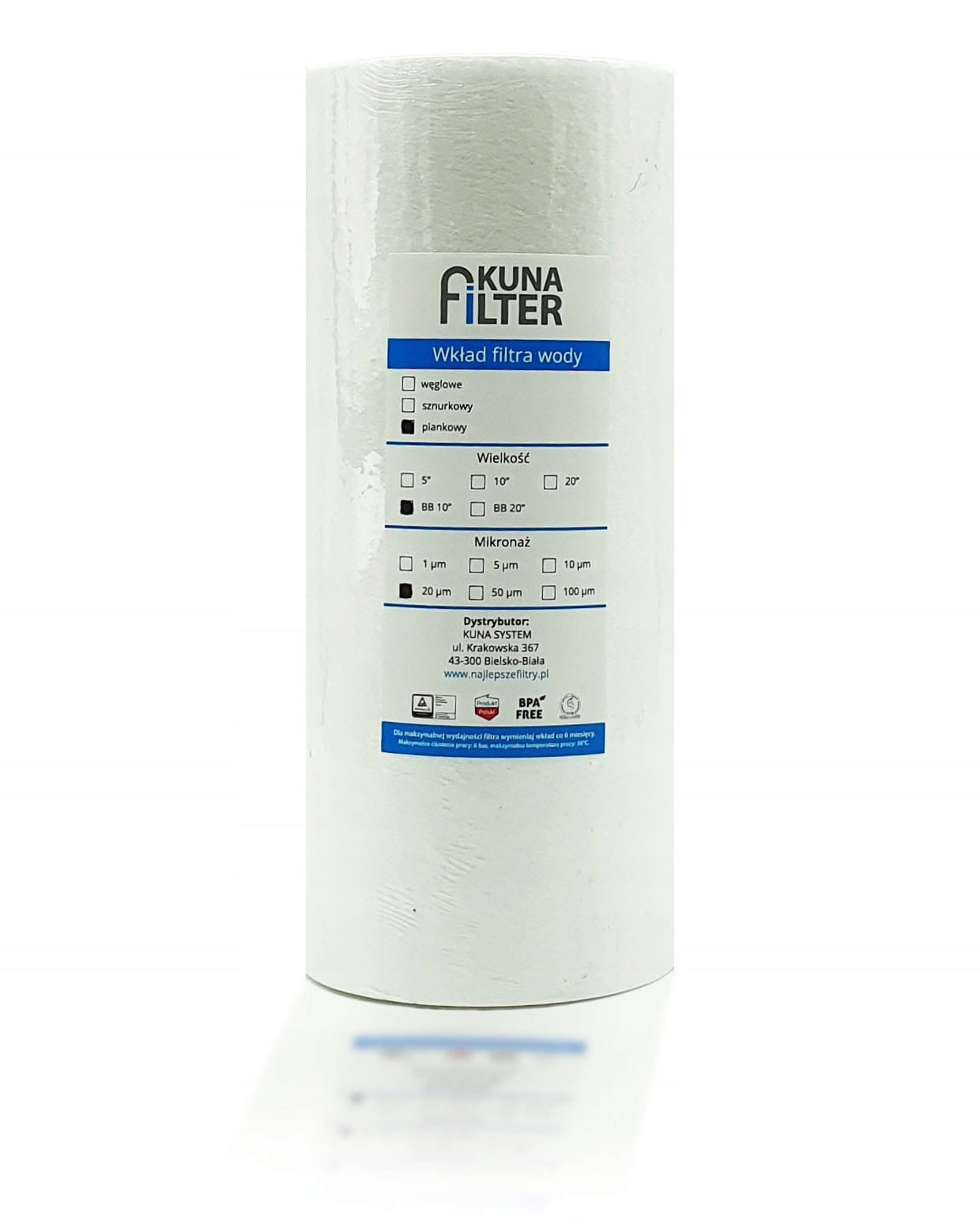 20 Micron Foam Filter for BB10 Filter Housing, Big Blue 10 Foam Cartridge Brand Kuna Filter