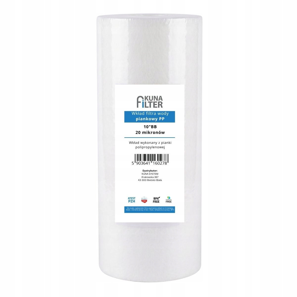 20 Micron Foam Filter for BB10 Filter Housing, Big Blue 10 Foam Cartridge Manufacturer code wklad-piankowy-20mikron-bb10