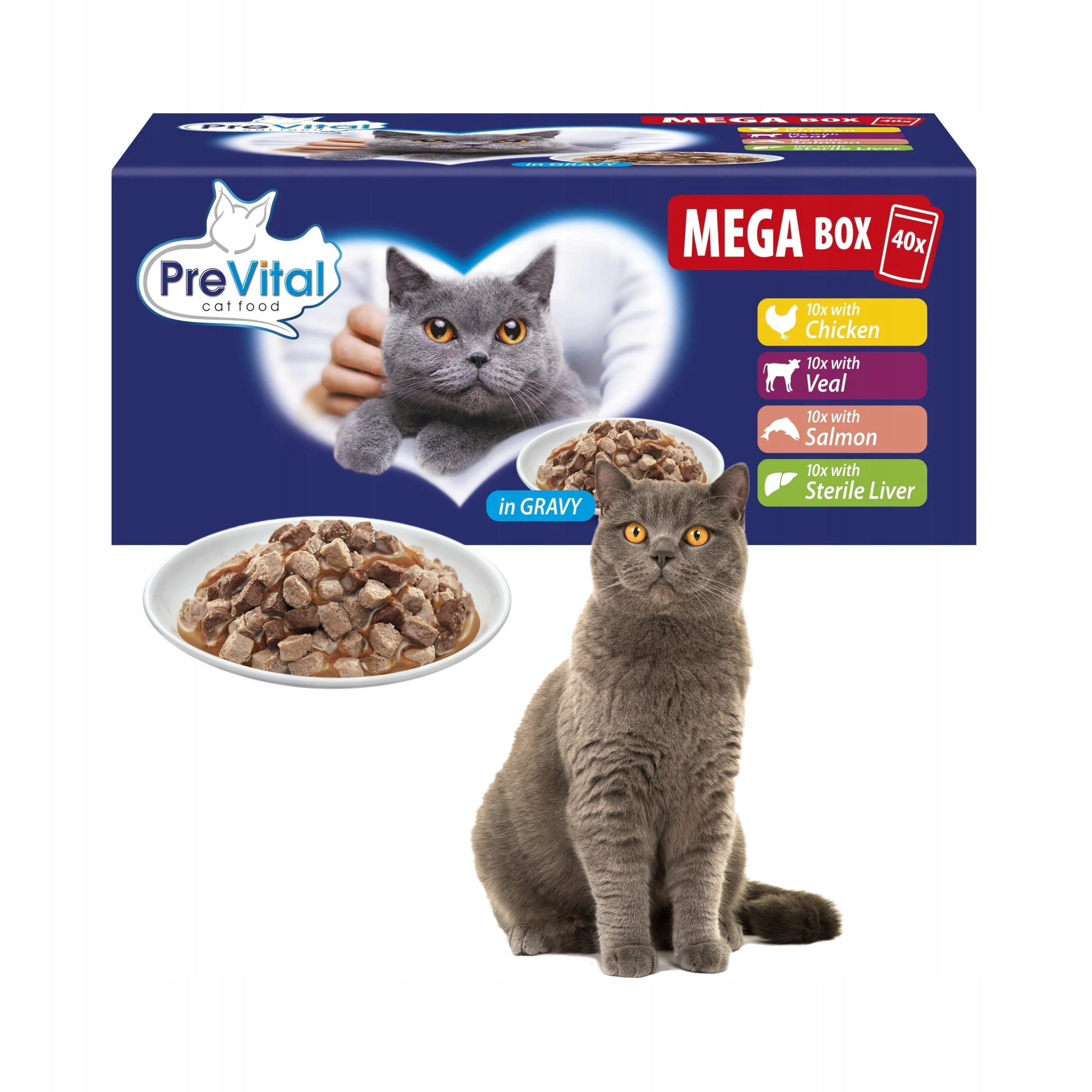 20 x Wet Cat Food PreVital Sachets Mix Tastes In Sauce 100g set Packaging status original