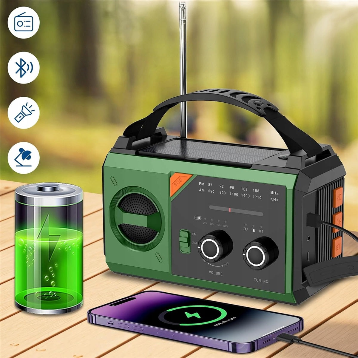 20000mAh Bluetooth 5.3 Emergency Radio with Solar Panel and Crank Brand Bedee