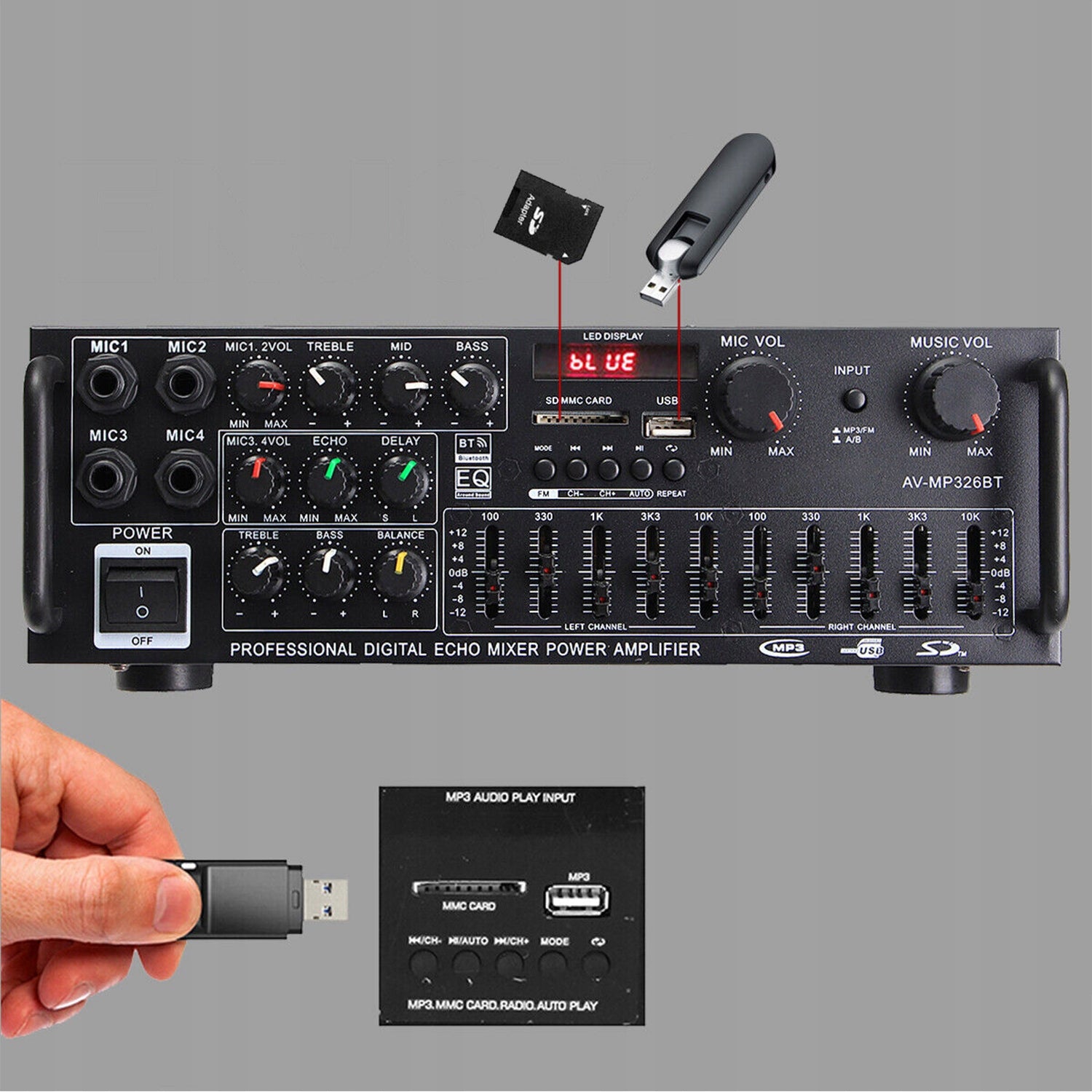 2000W BLUETOOTH5.0 AMPLIFIER PLAYER FOR FAMILY EVENTS + 12V REMOTE CONTROL Brand Audizio
