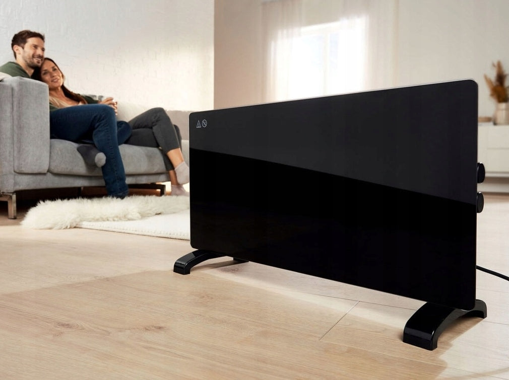 2000W Glass Convector Heater With Thermostat Standing Or Wall Quiet Packaging status original
