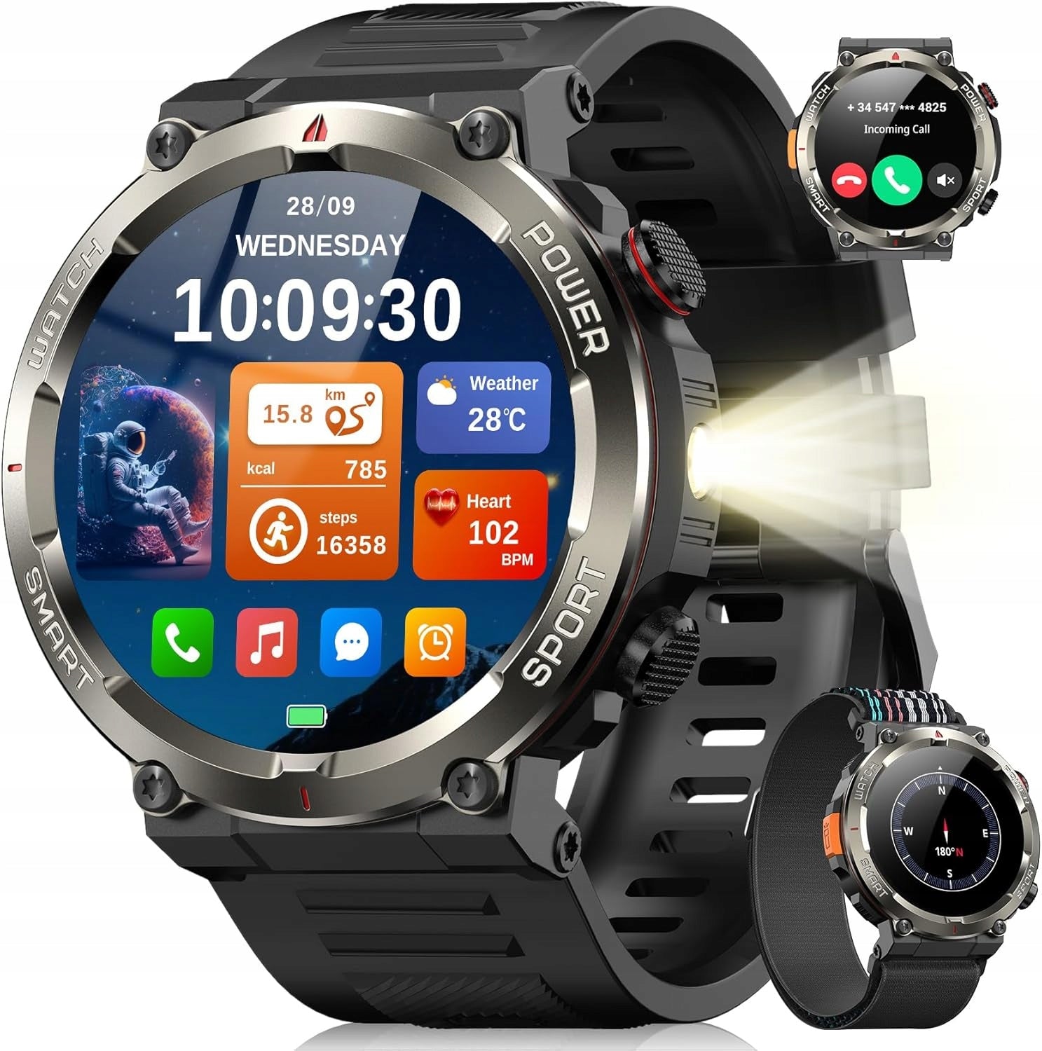2025 Military Men's Smartwatch 30-Day battery Calls Compass Flashight IP68