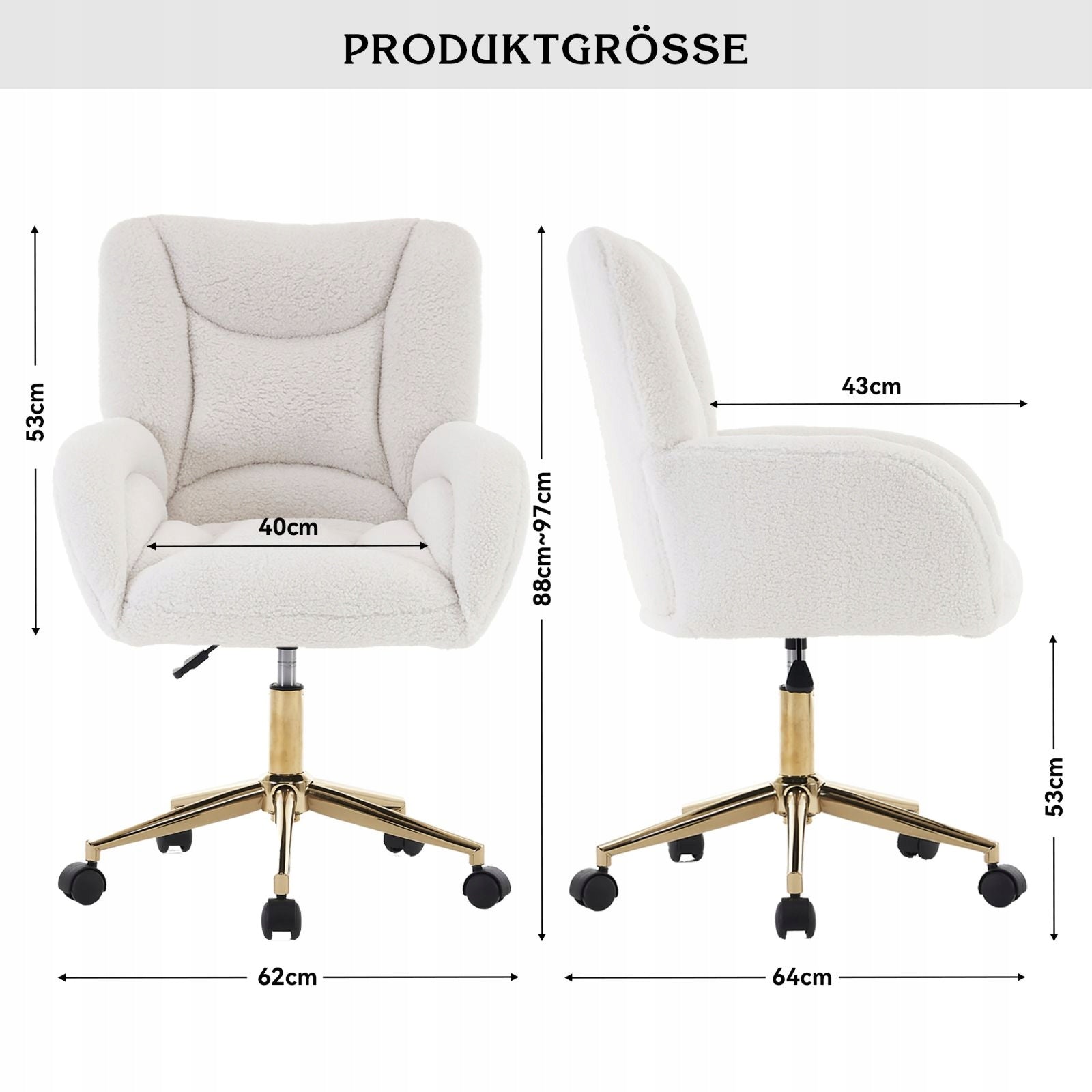 2026 2026 Swivel chair 64x62x92 cm fabric Teddy golden legs white 005 Brand no brand