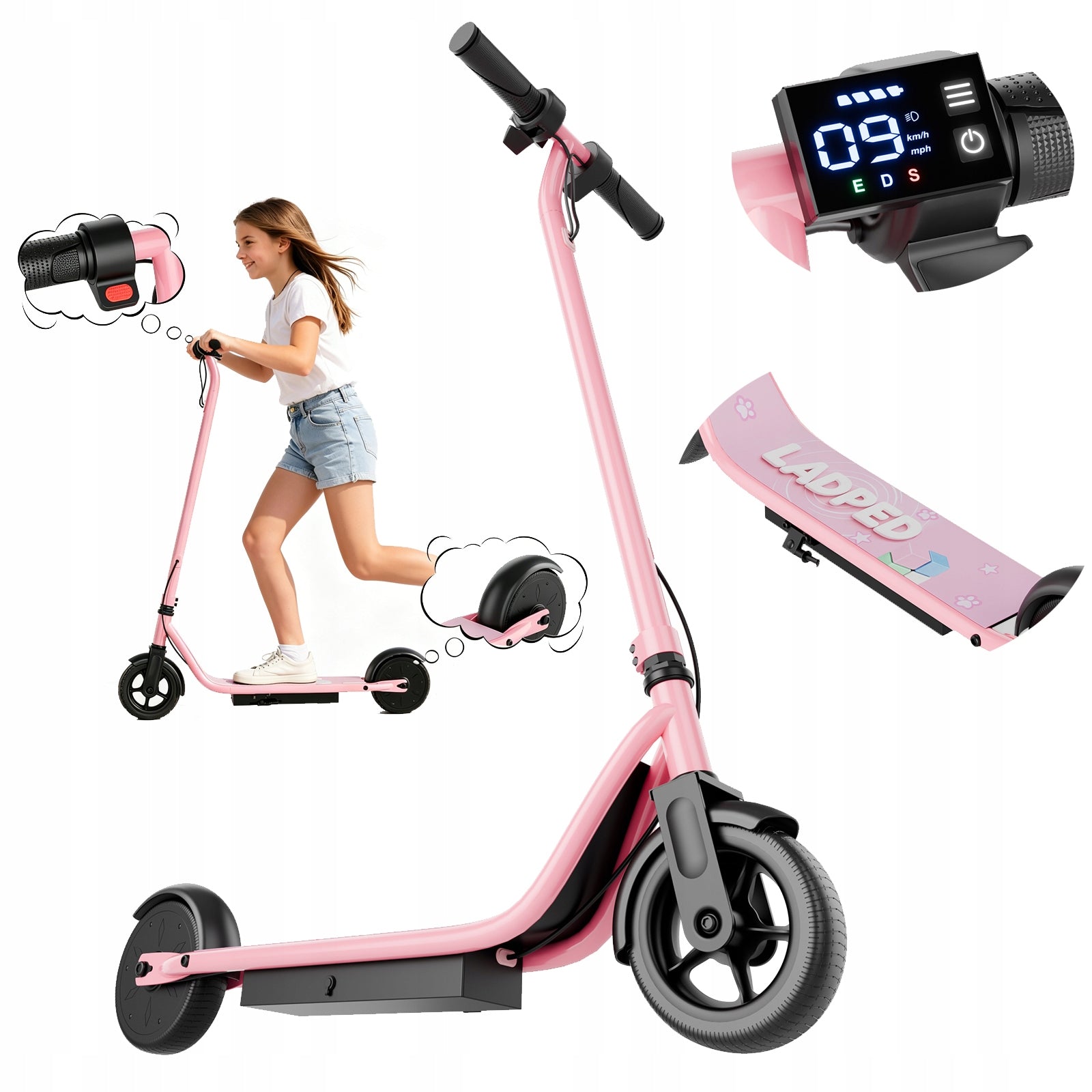 2026 Electric Scooter for Children 250W 14KM/H 16KM Pink Lightweight