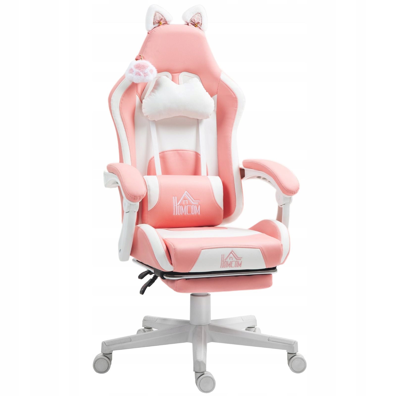 2026 Gaming chair 65x62x124 cm cat ears footrest pink