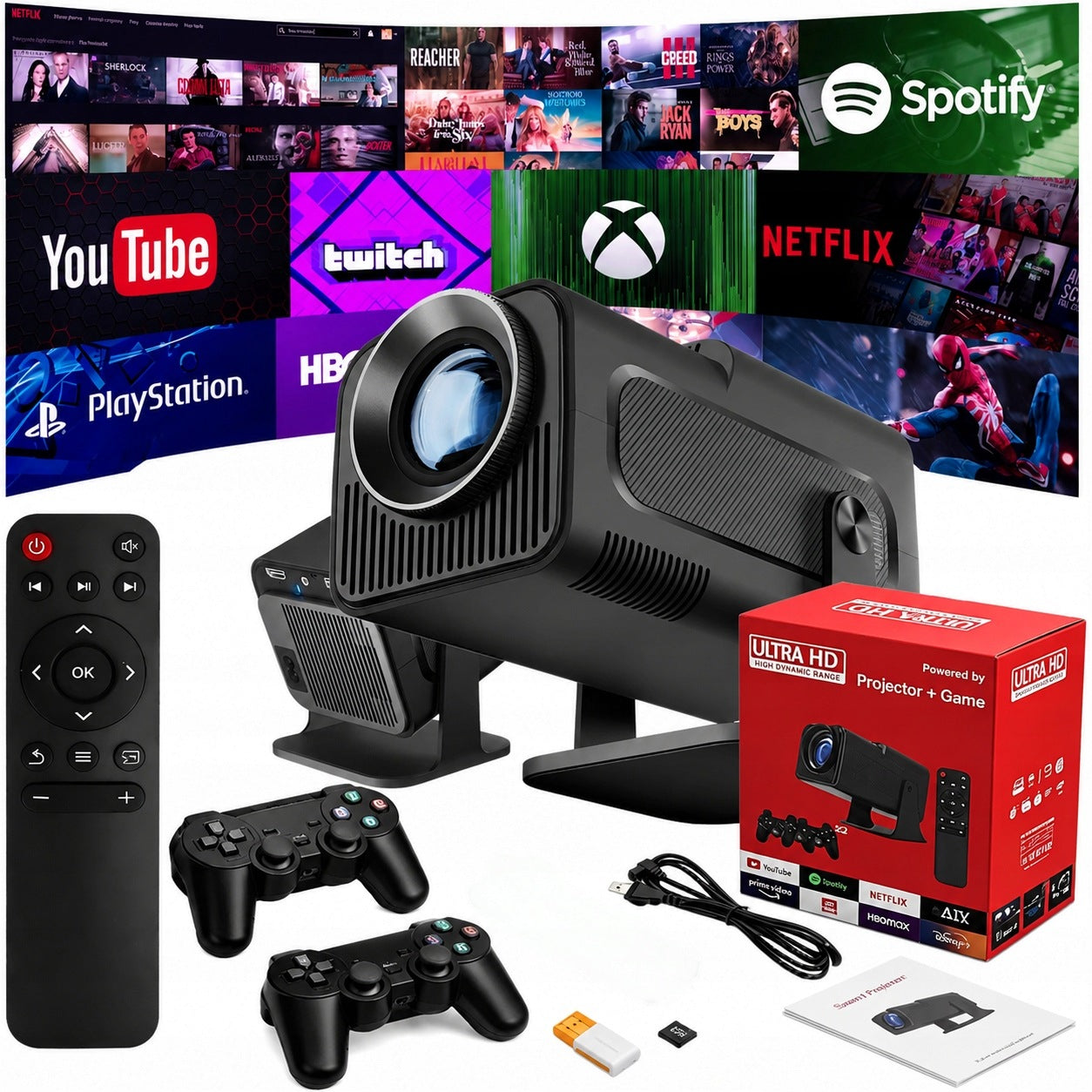 2026 Projector WiFi Projector HY320 LED Remote Control Android TV 4K FULL HD 1080p