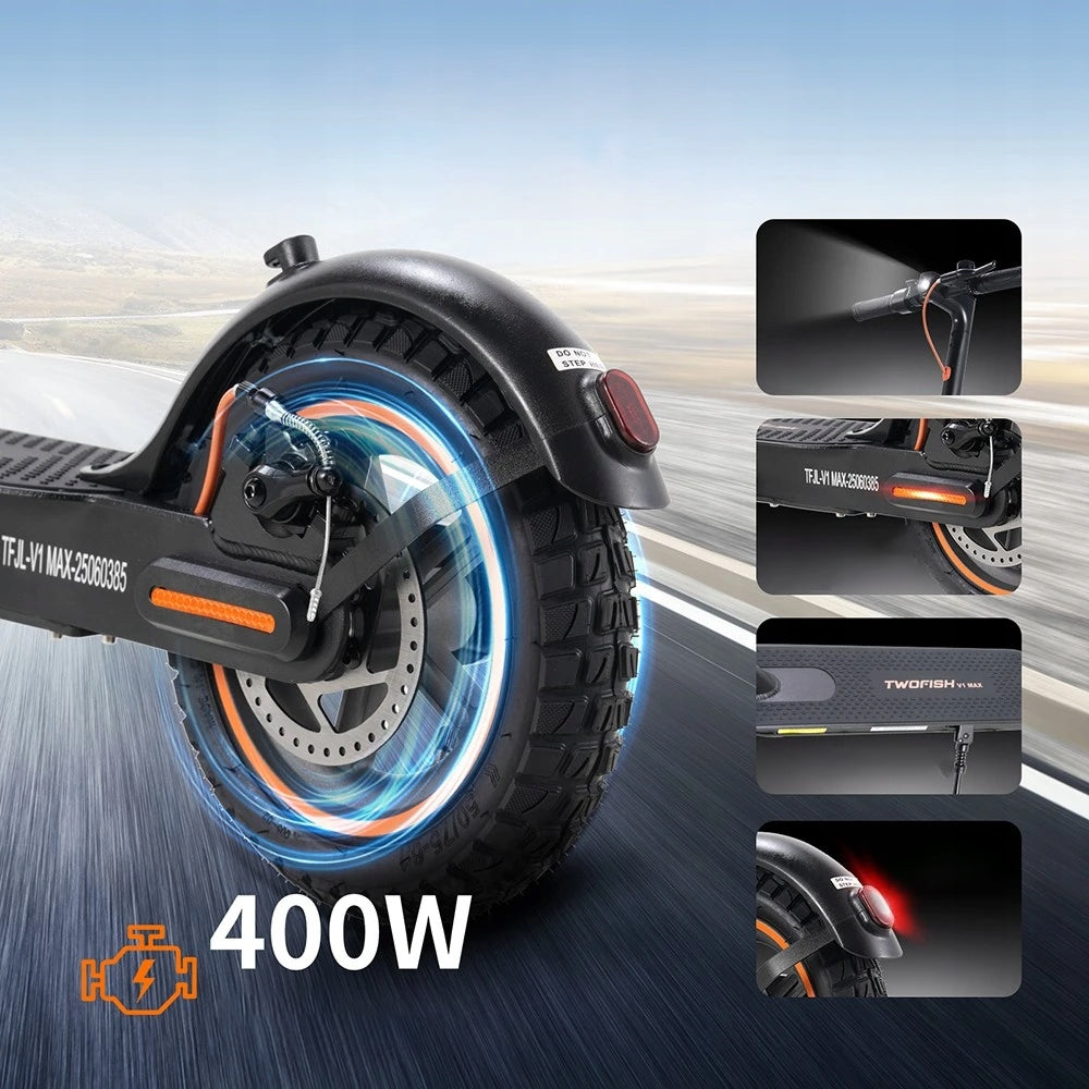 2026 TWOFISH V1 MAX Electric Scooters 500W 36V/10.4Ah 30KMh 10" APP Model 500W 36V/10.4Ah 30KMh 10" APP