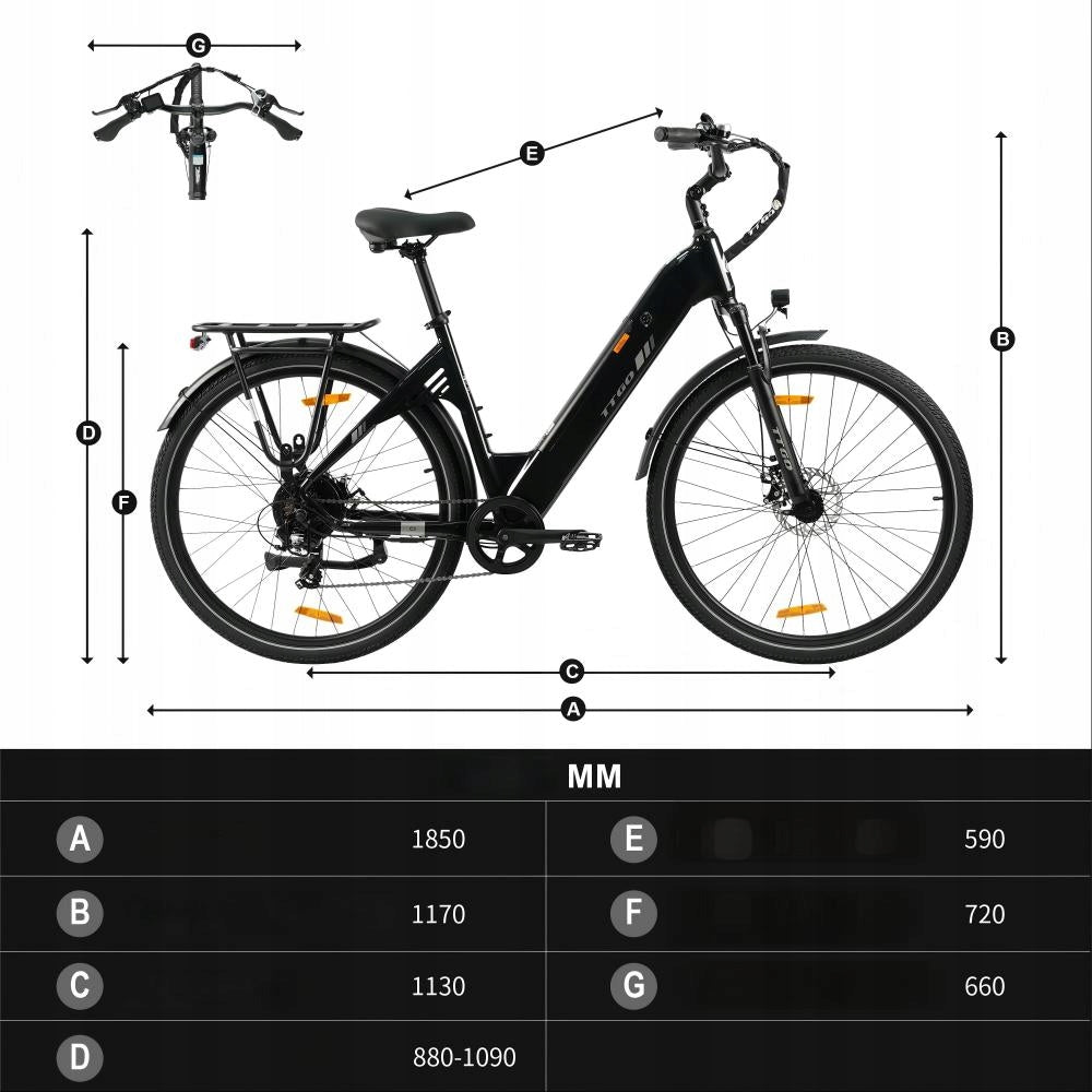 2026TTGO C3 SE Electric Bike 250W 36V 18AH 25KM/H 120KM 28''City PL- Black Foldability partially assembled, calibrated