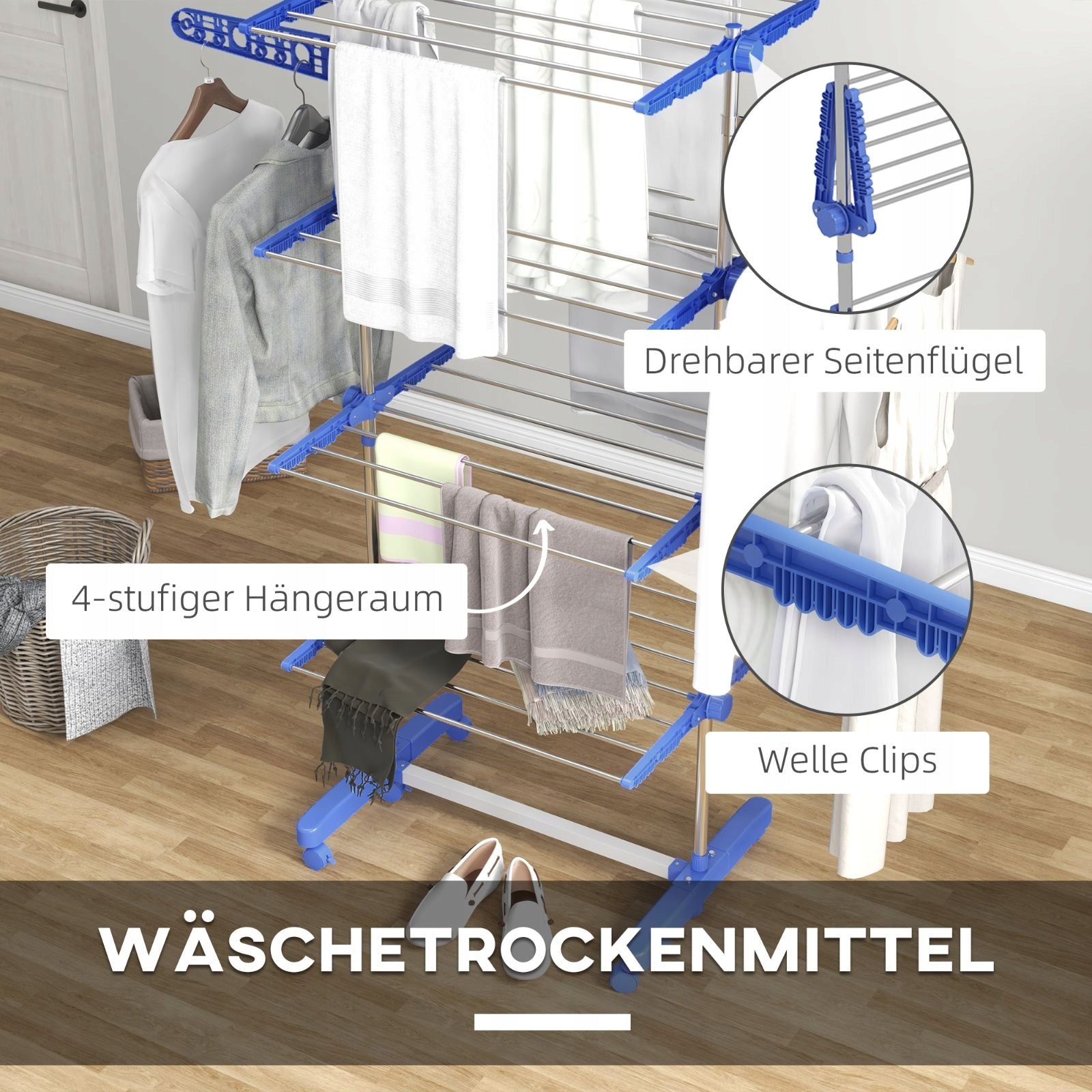 2026Y Clothes Dryer with Wheels, Folding, Blue Steel EAN (GTIN) 4932106412936