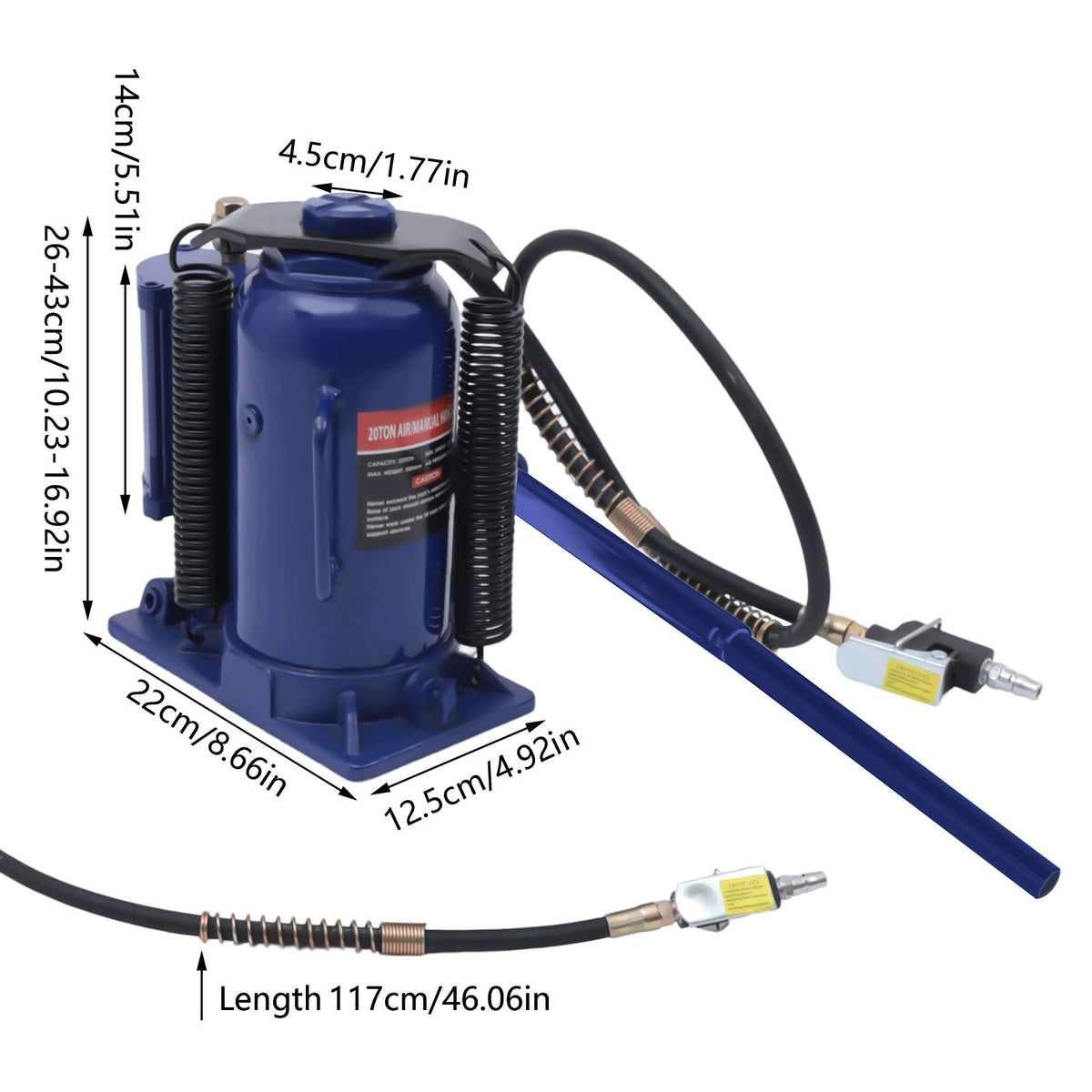 20T PNEUMATIC HYDRAULIC BOTTLE JACK 0.7MPA 17CM LIFT BLUE 44K LBS Manufacturer code sdgthbg