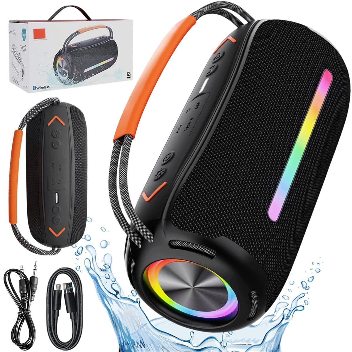 20W Bluetooth 5.4 Speaker with LED Backlight and Power Bank, Black