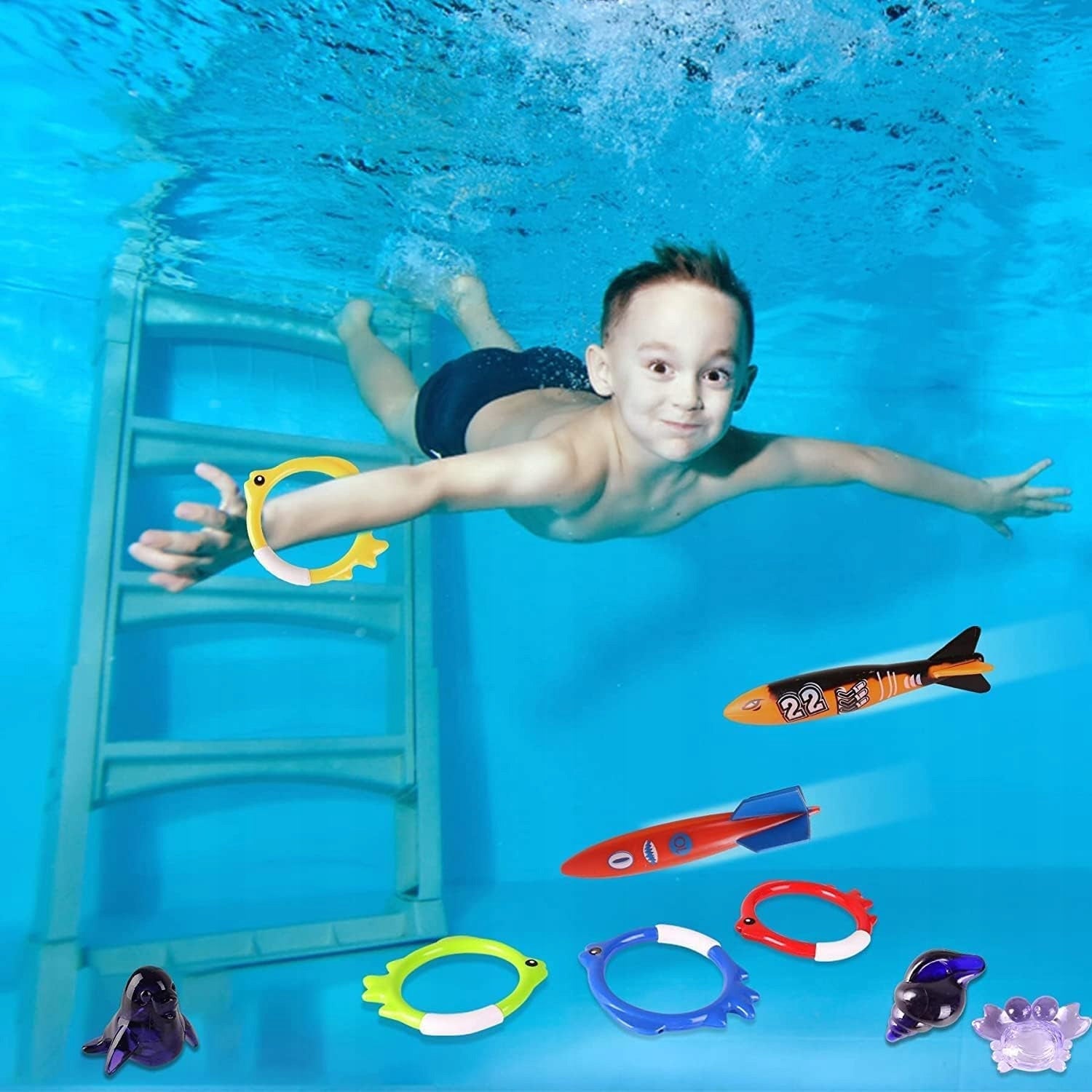 20x DIVING BATHTUB WATER TOYS SET COLORFUL + BAG EAN (GTIN) 6958025211267