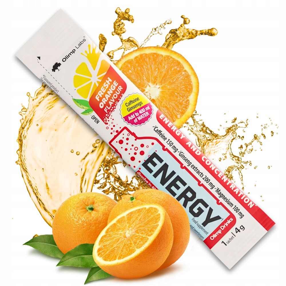 20x Olimp Drinks for life ENERGY 4g CONCENTRATION taste ORANGE Expiration date at least 3 months from the date of purchase