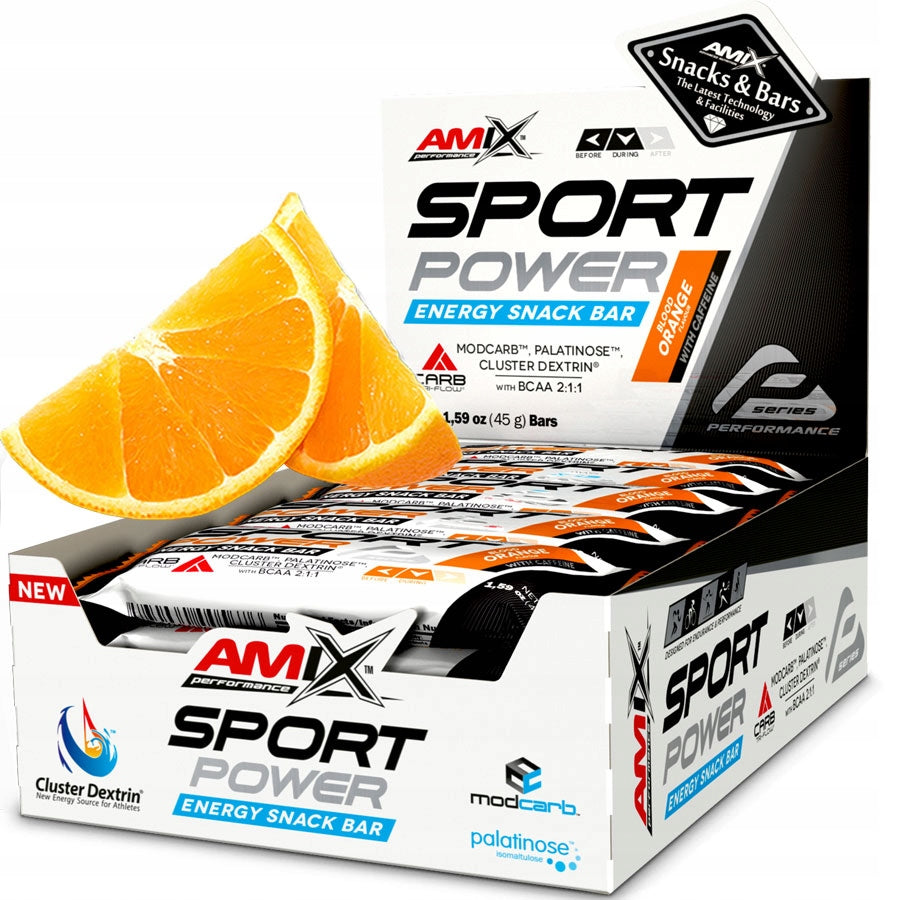 20x Sport Power Energy Snack Bar With Caffein 45g blood orange Brand Amix