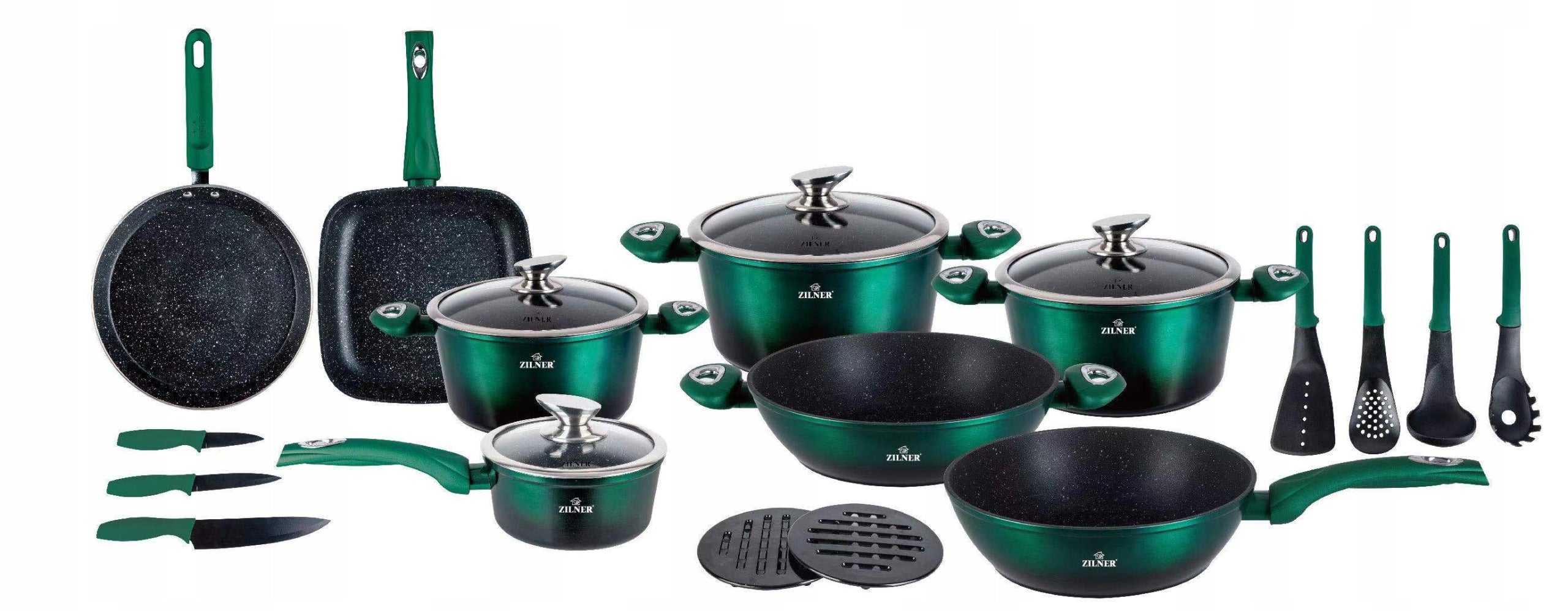 21-PIECE POT SET WITH MARBLE COATING 21el INDUCTION GAS Green